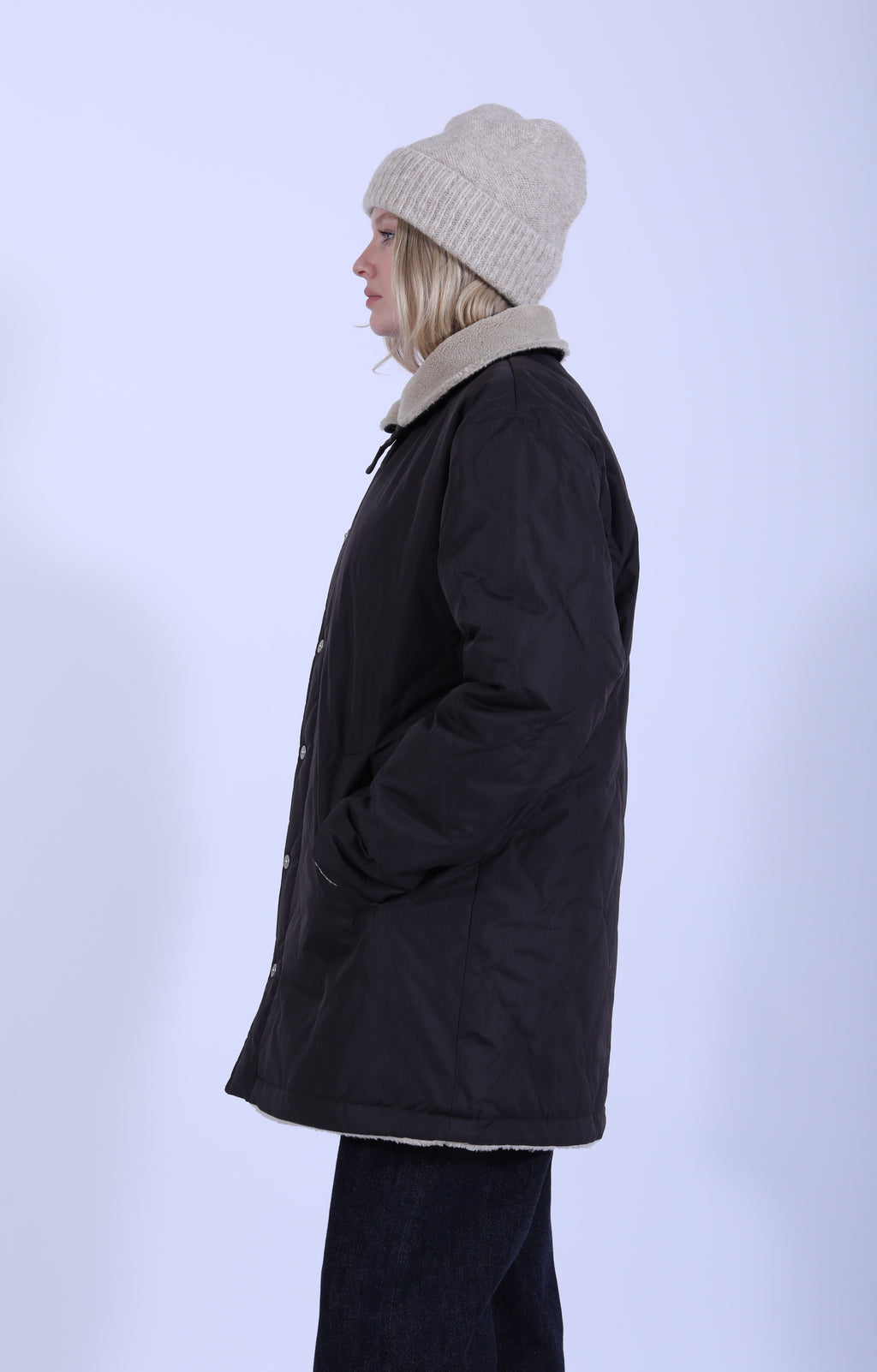 Military Rev. Down + Boa Jacket Choc/Beige