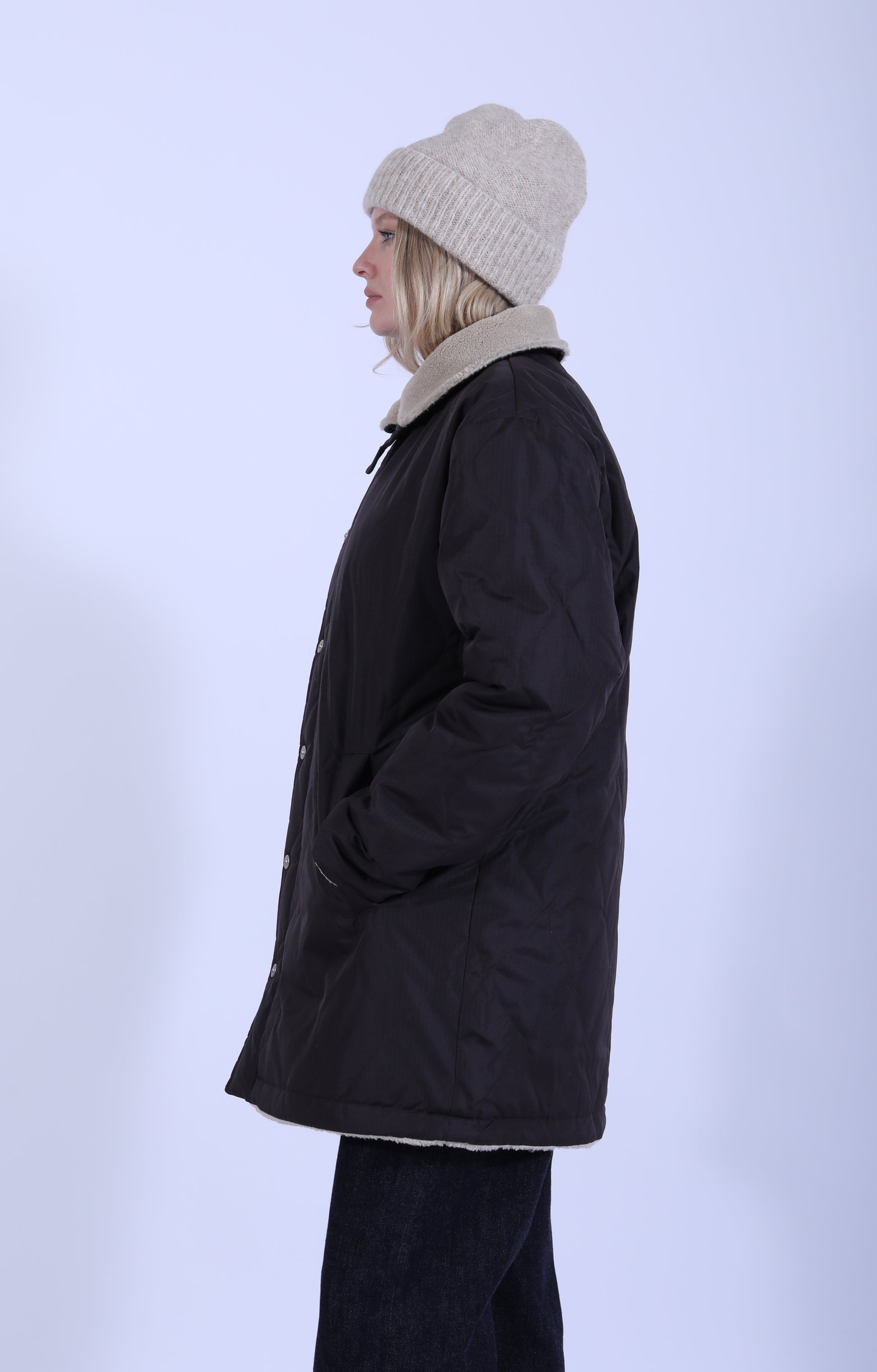 Military Rev. Down + Boa Jacket Choc/Beige