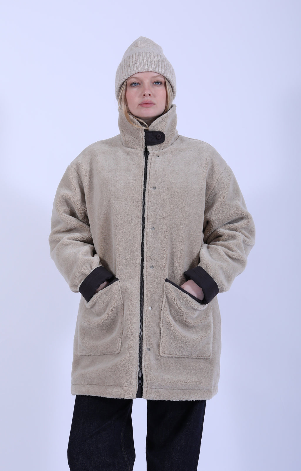 Military Rev. Down + Boa Jacket Choc/Beige