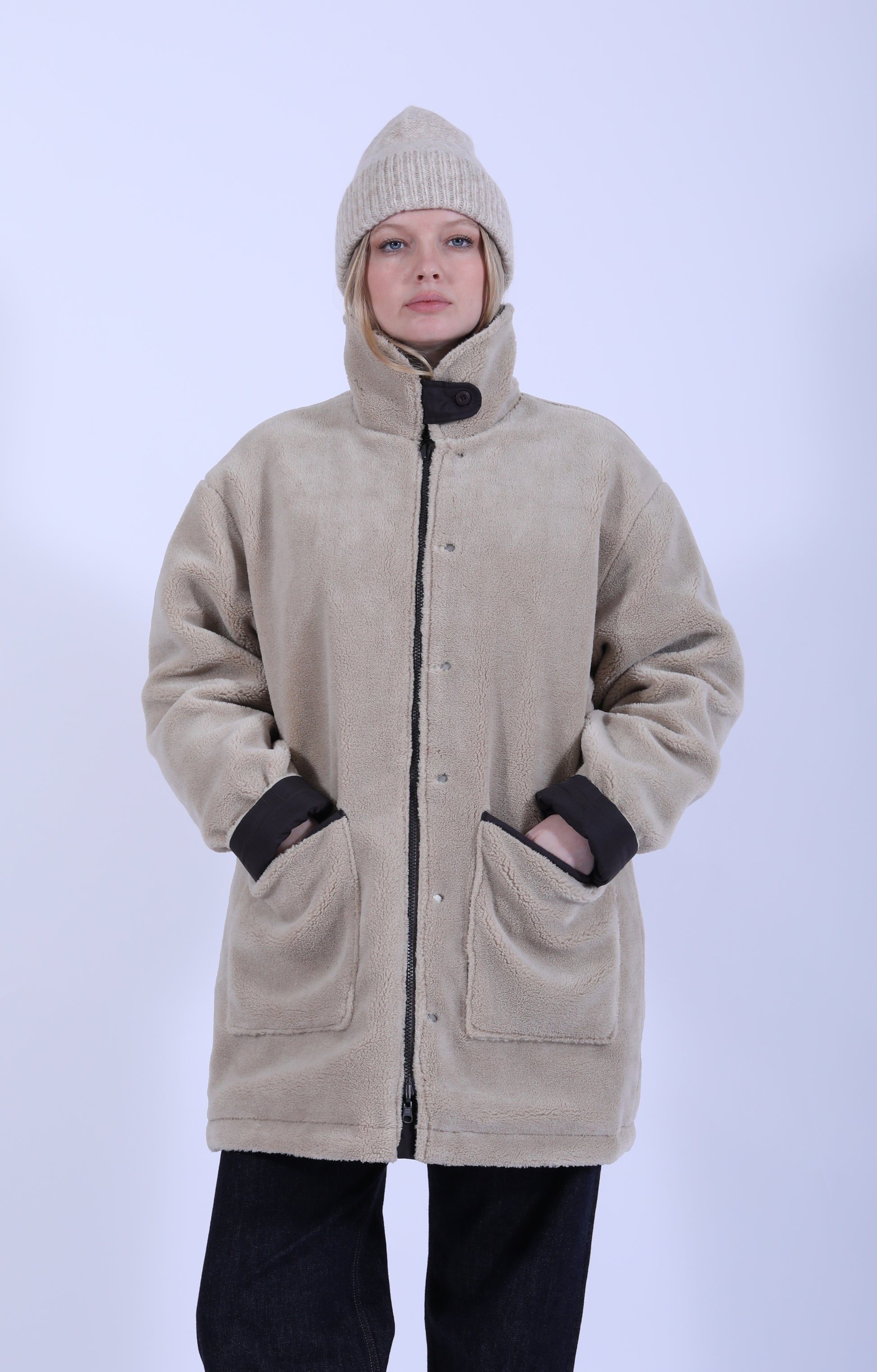 Military Rev. Down + Boa Jacket Choc/Beige