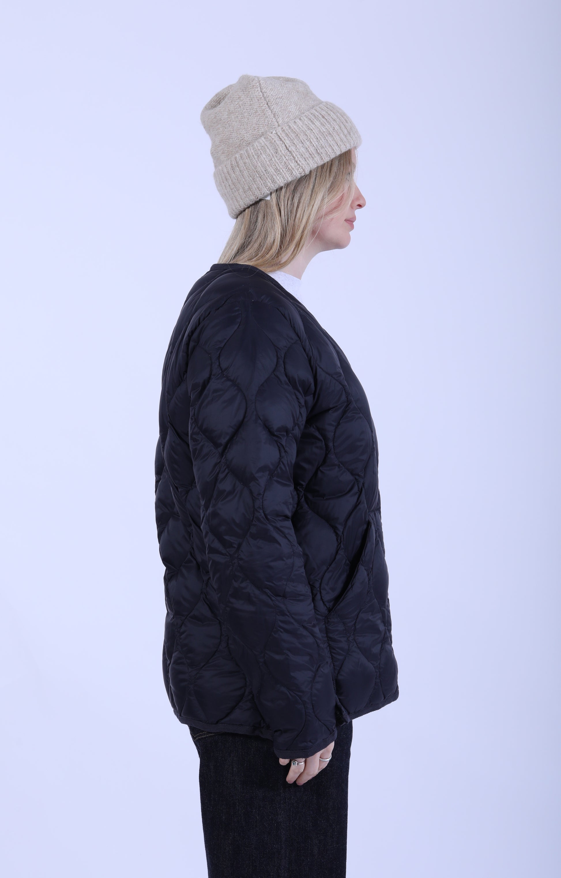 Military V Neck Zip Down Jacket Dark Navy