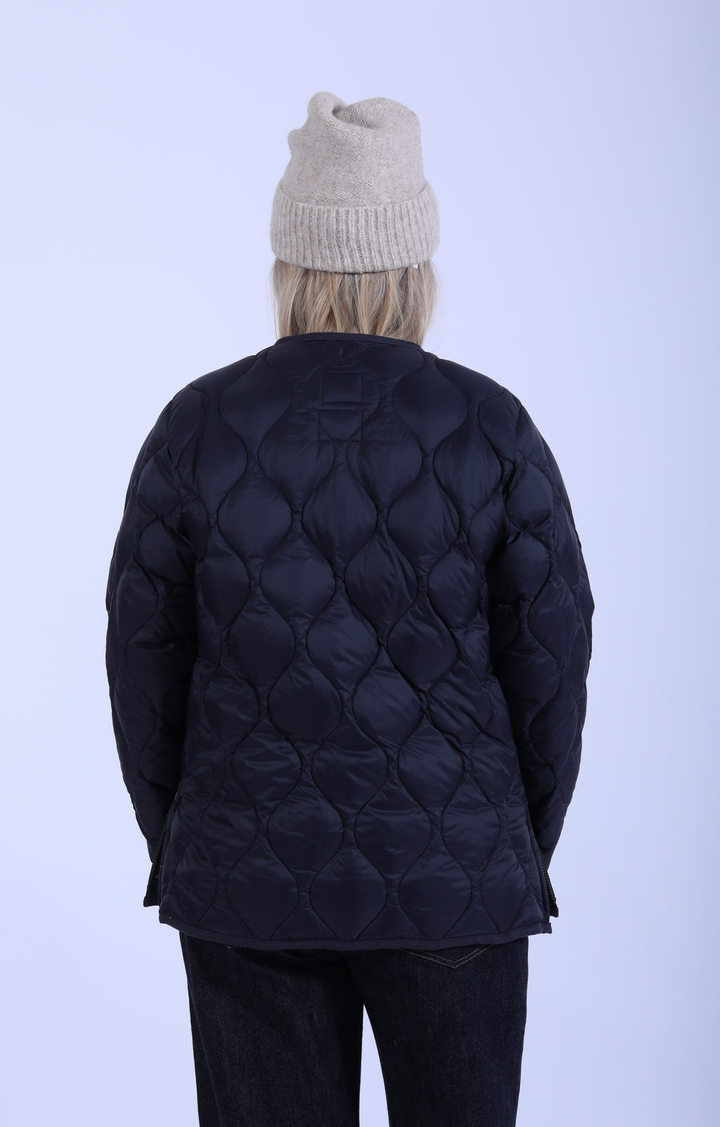 Military V Neck Zip Down Jacket Dark Navy