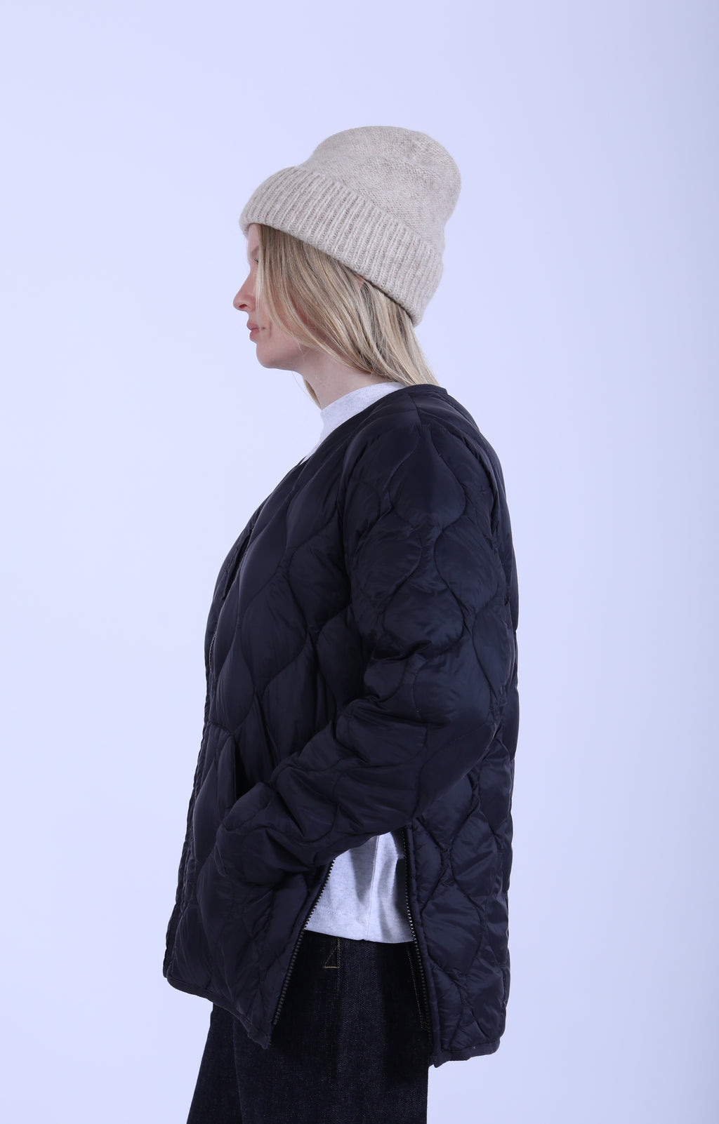 Military V Neck Zip Down Jacket Dark Navy