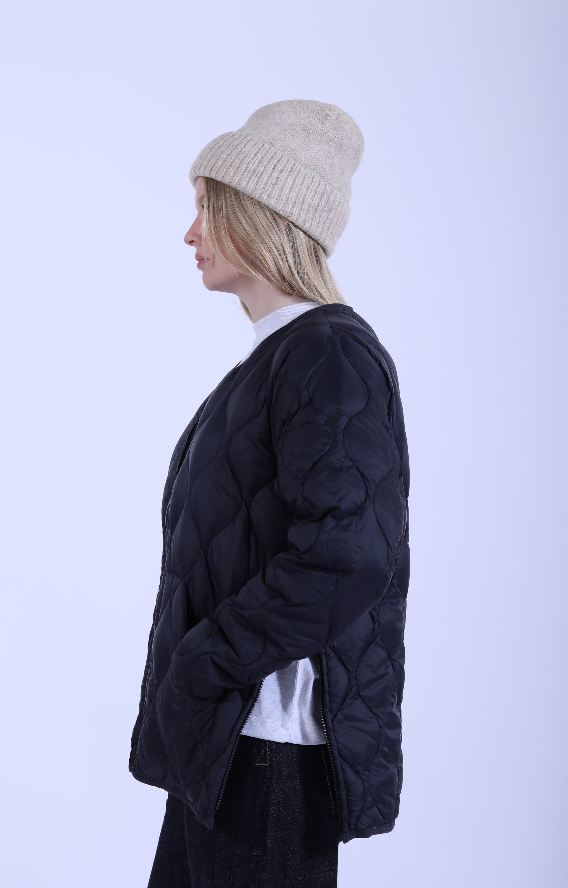 Military V Neck Zip Down Jacket Dark Navy