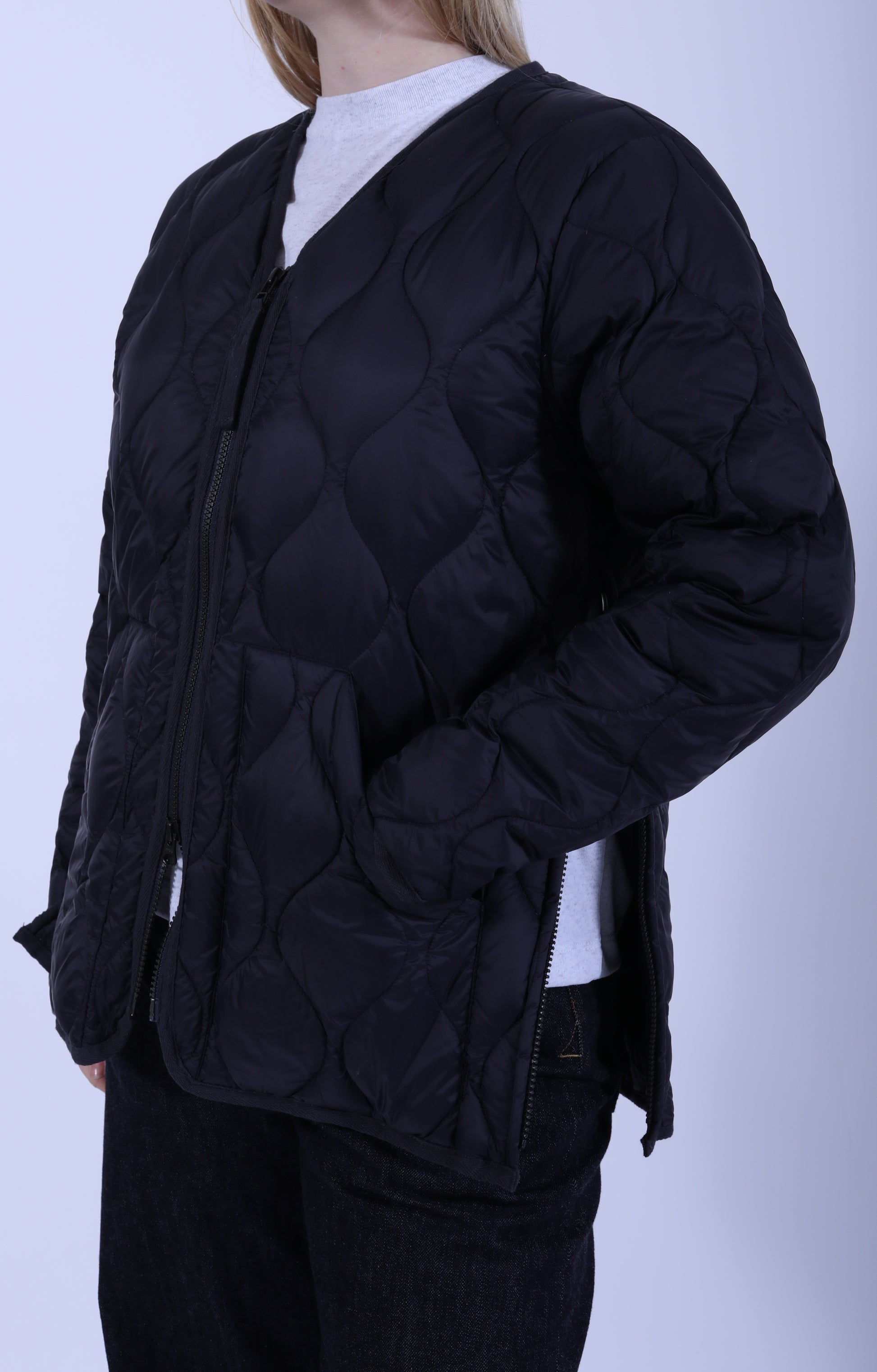 Military V Neck Zip Down Jacket Dark Navy