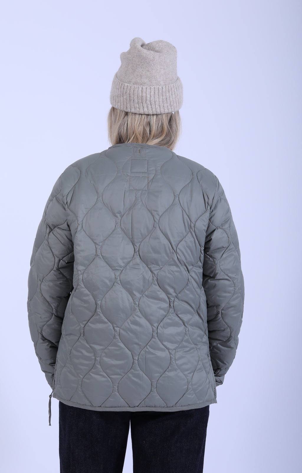 Military V Neck Zip Down Jacket Dark sage