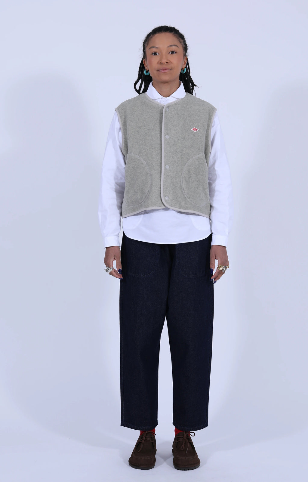 Fleece Collarless Vest Marble