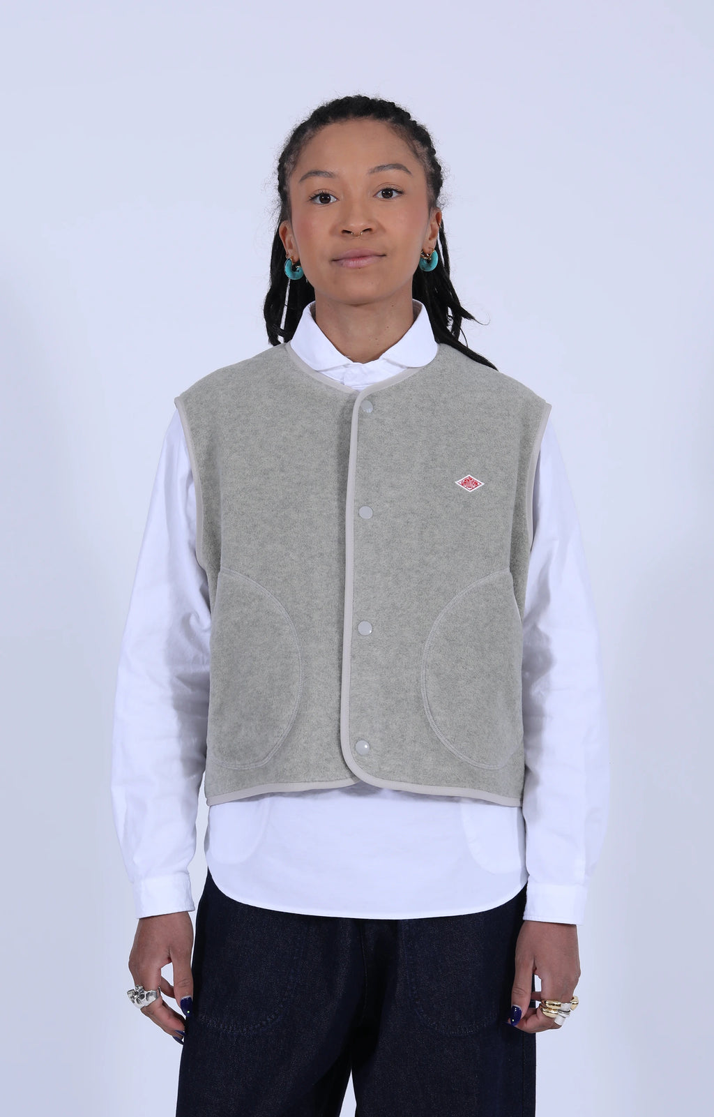 Fleece Collarless Vest Marble