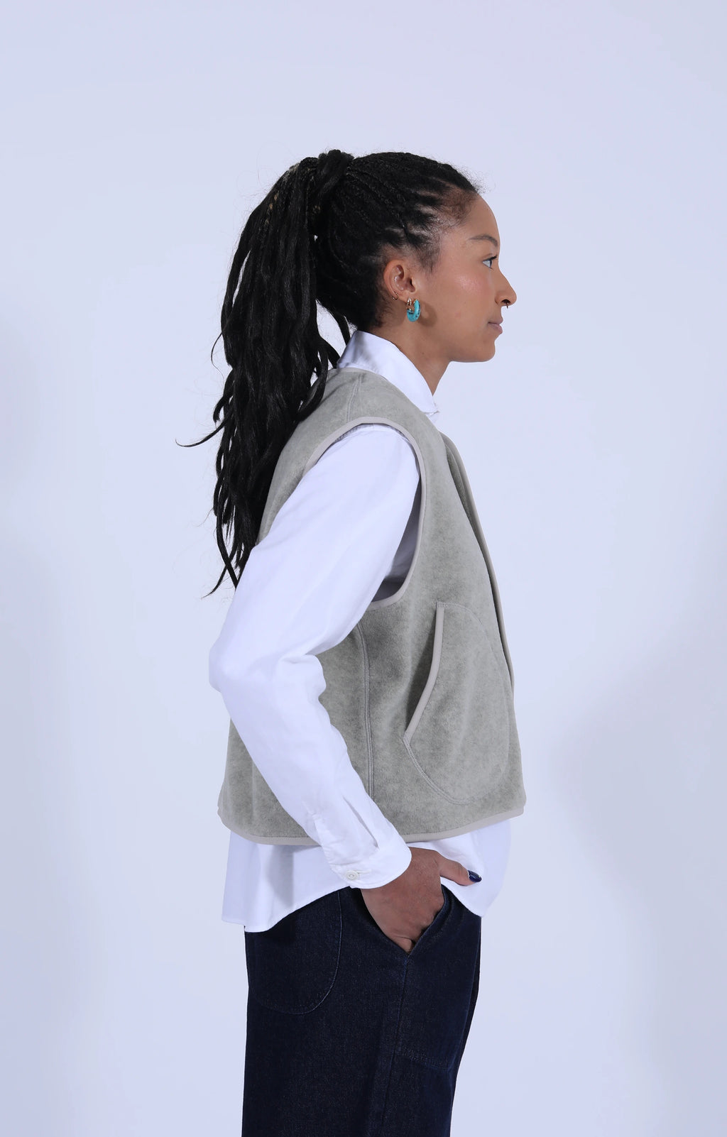 Fleece Collarless Vest Marble