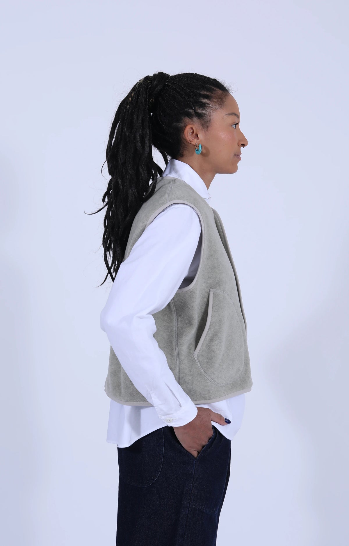 Fleece Collarless Vest Marble