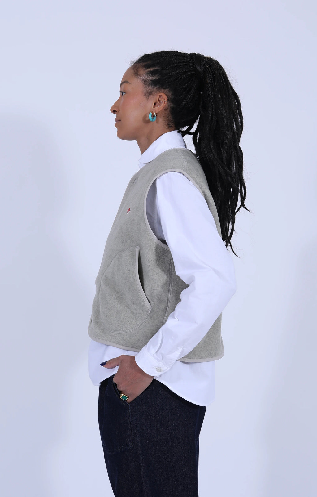 Fleece Collarless Vest Marble
