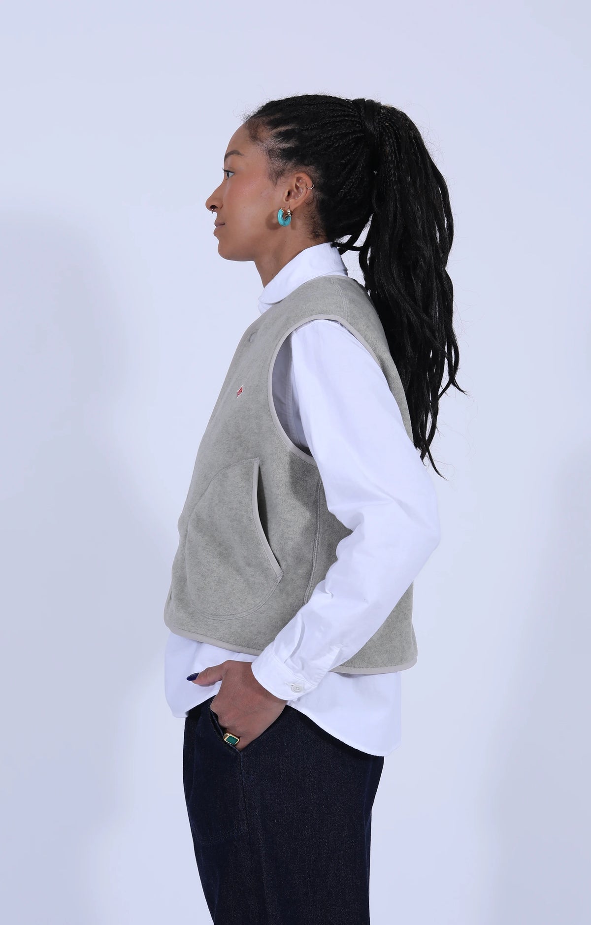 Fleece Collarless Vest Marble