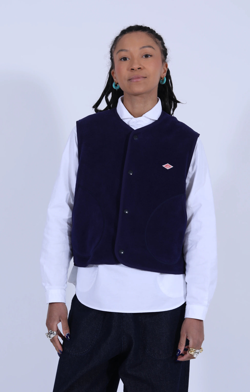 Fleece Collarless Vest Navy Blue