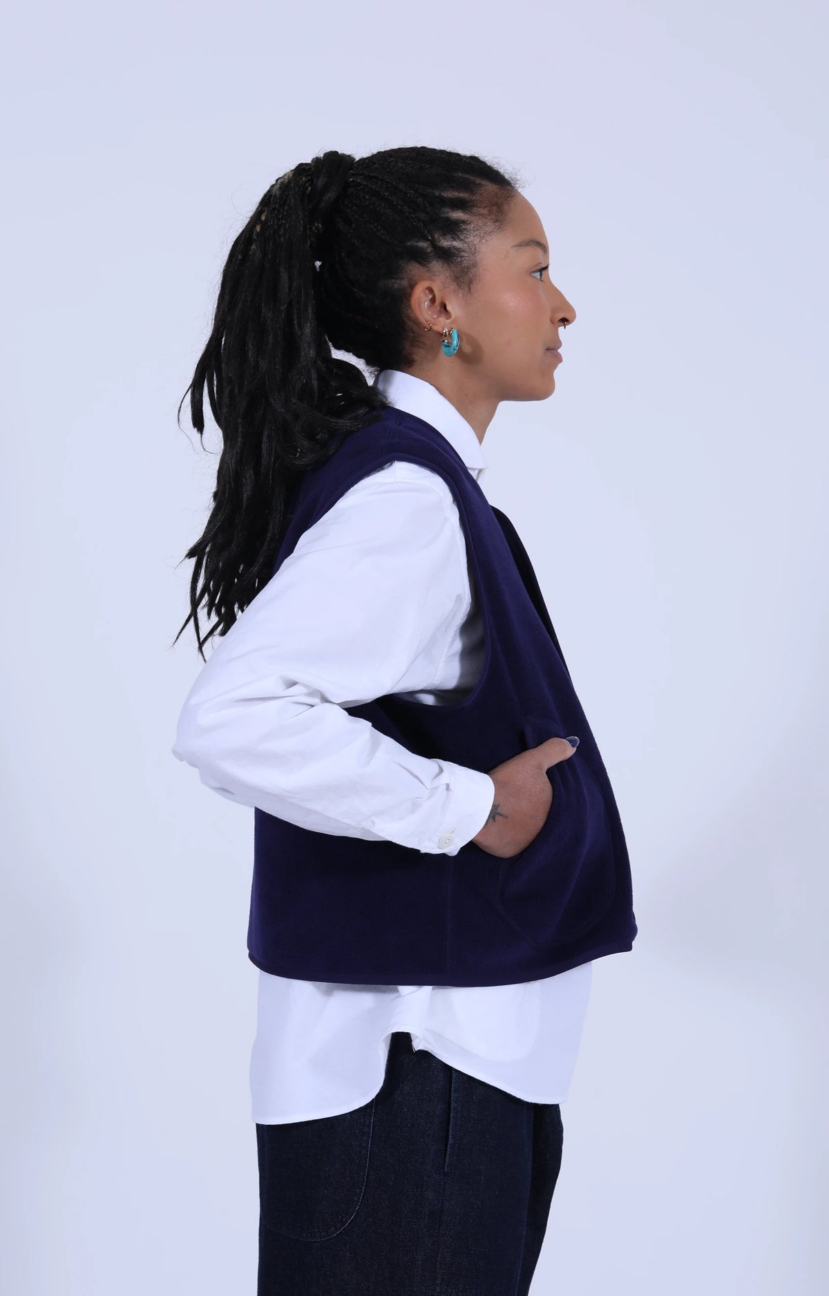 Fleece Collarless Vest Navy Blue