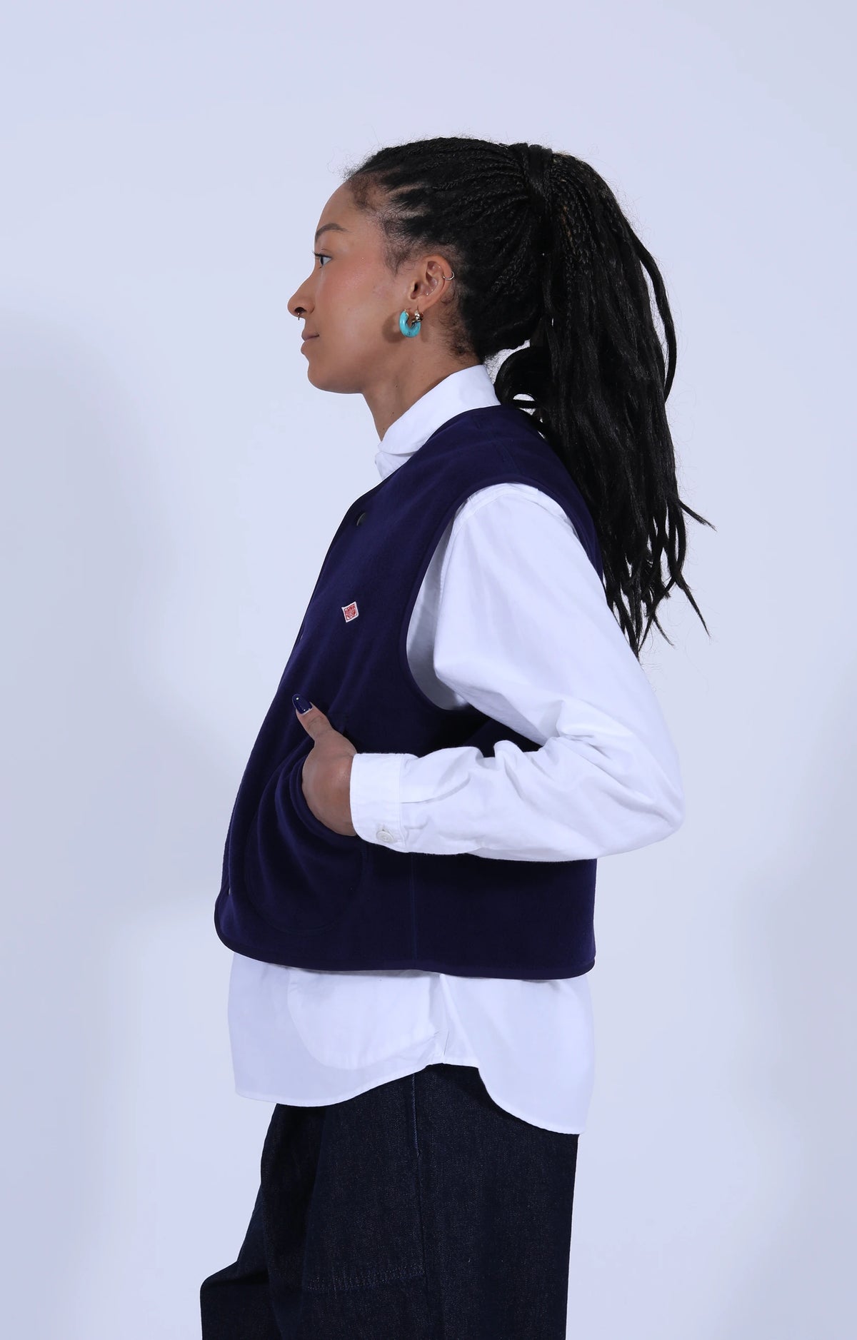 Fleece Collarless Vest Navy Blue