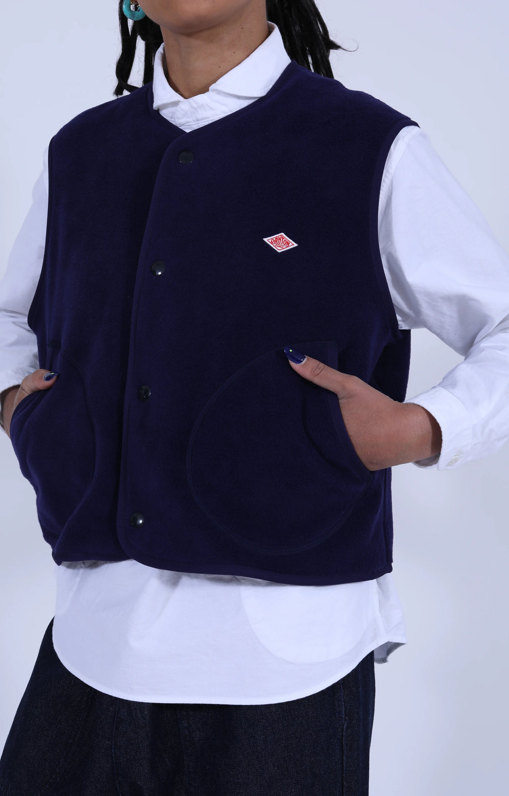 Fleece Collarless Vest Navy Blue