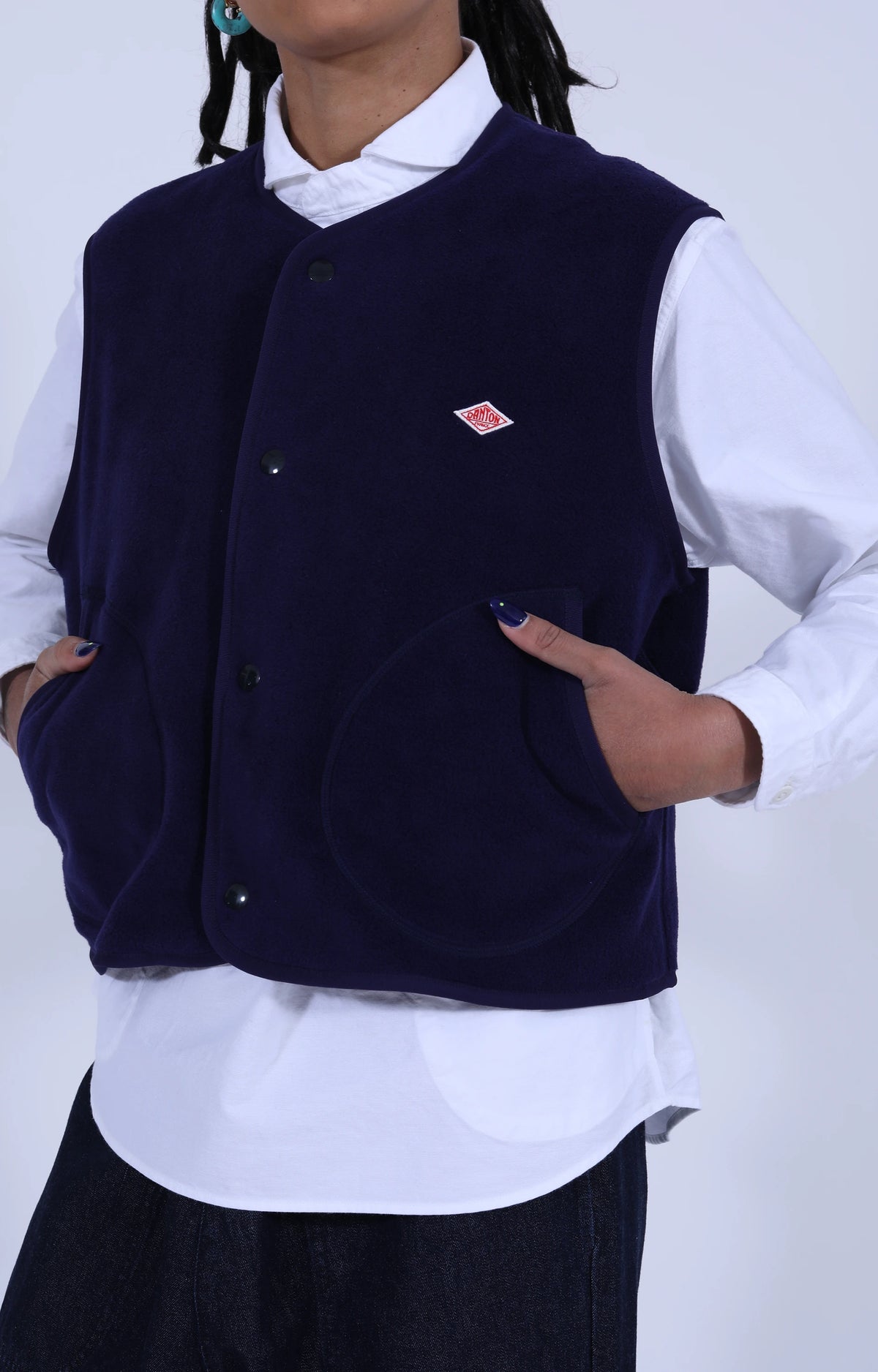 Fleece Collarless Vest Navy Blue