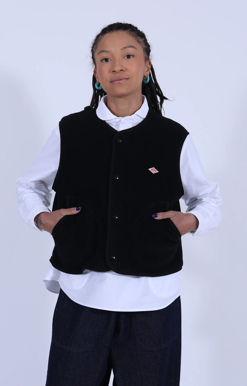 Fleece Collarless Vest Black
