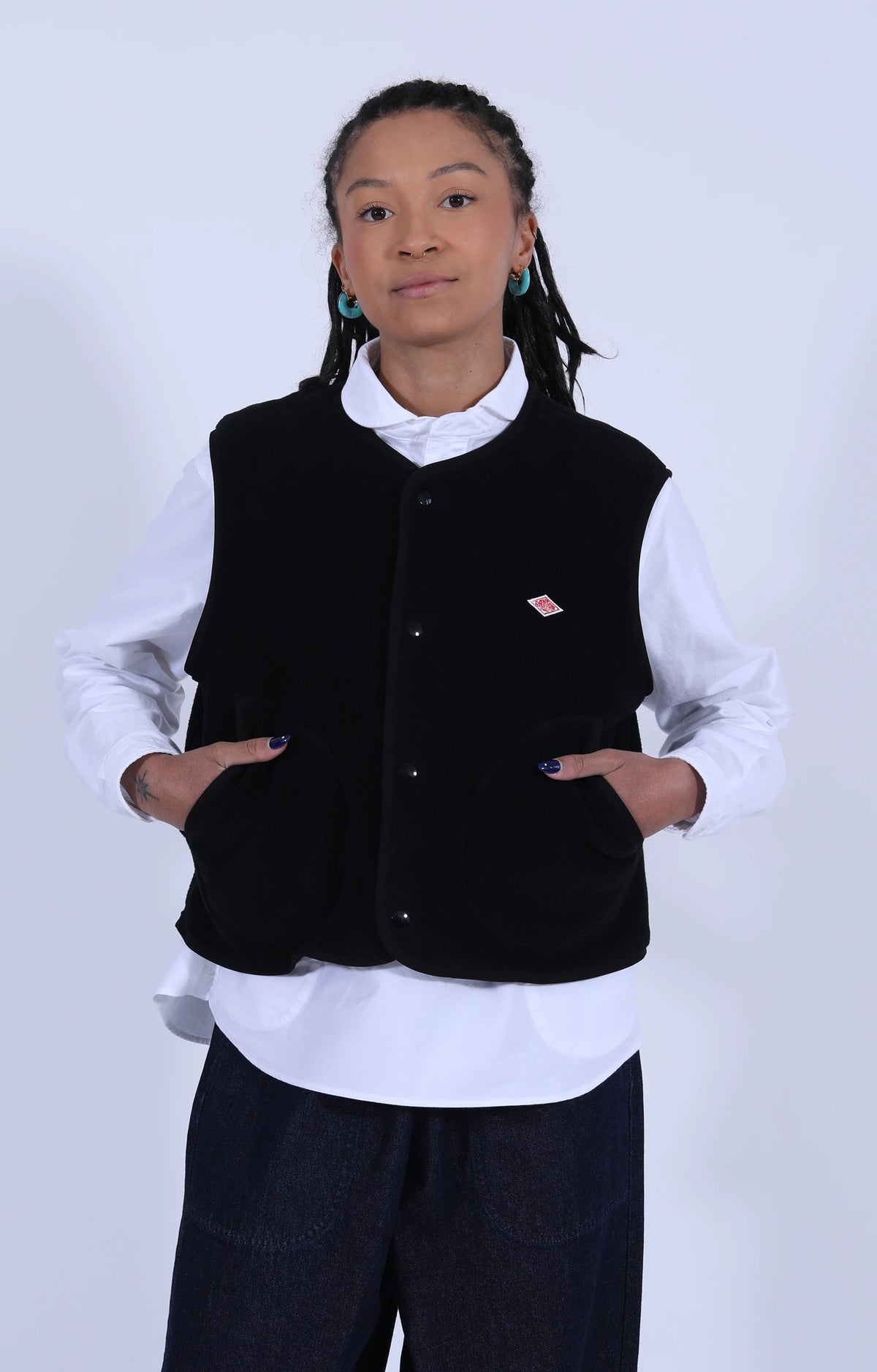 Fleece Collarless Vest Black