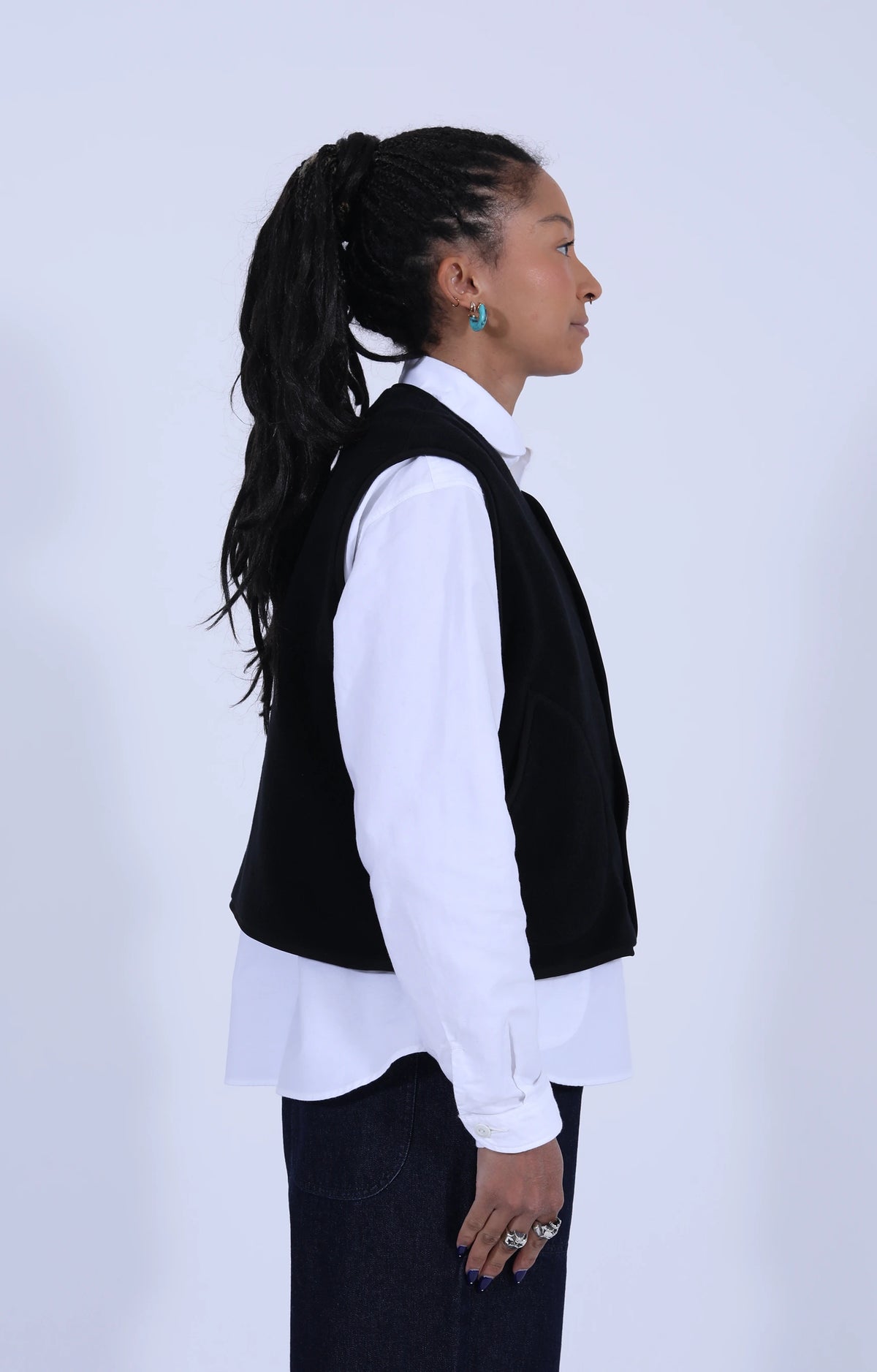Fleece Collarless Vest Black