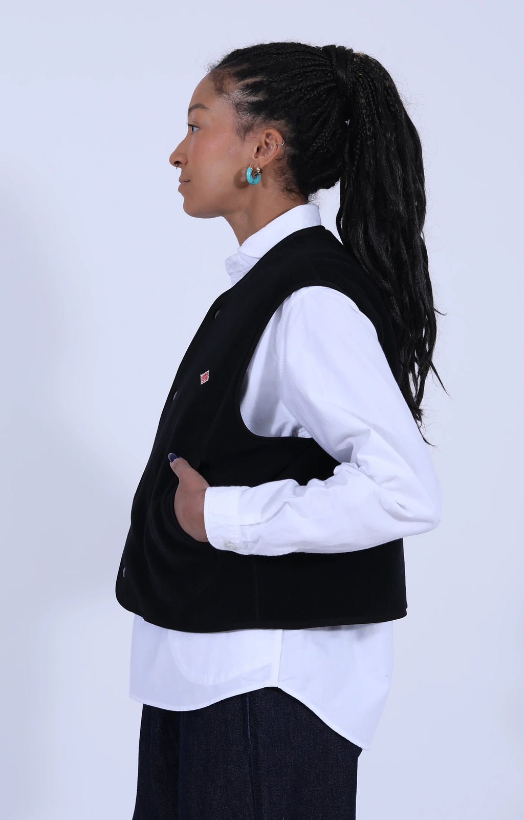 Fleece Collarless Vest Black