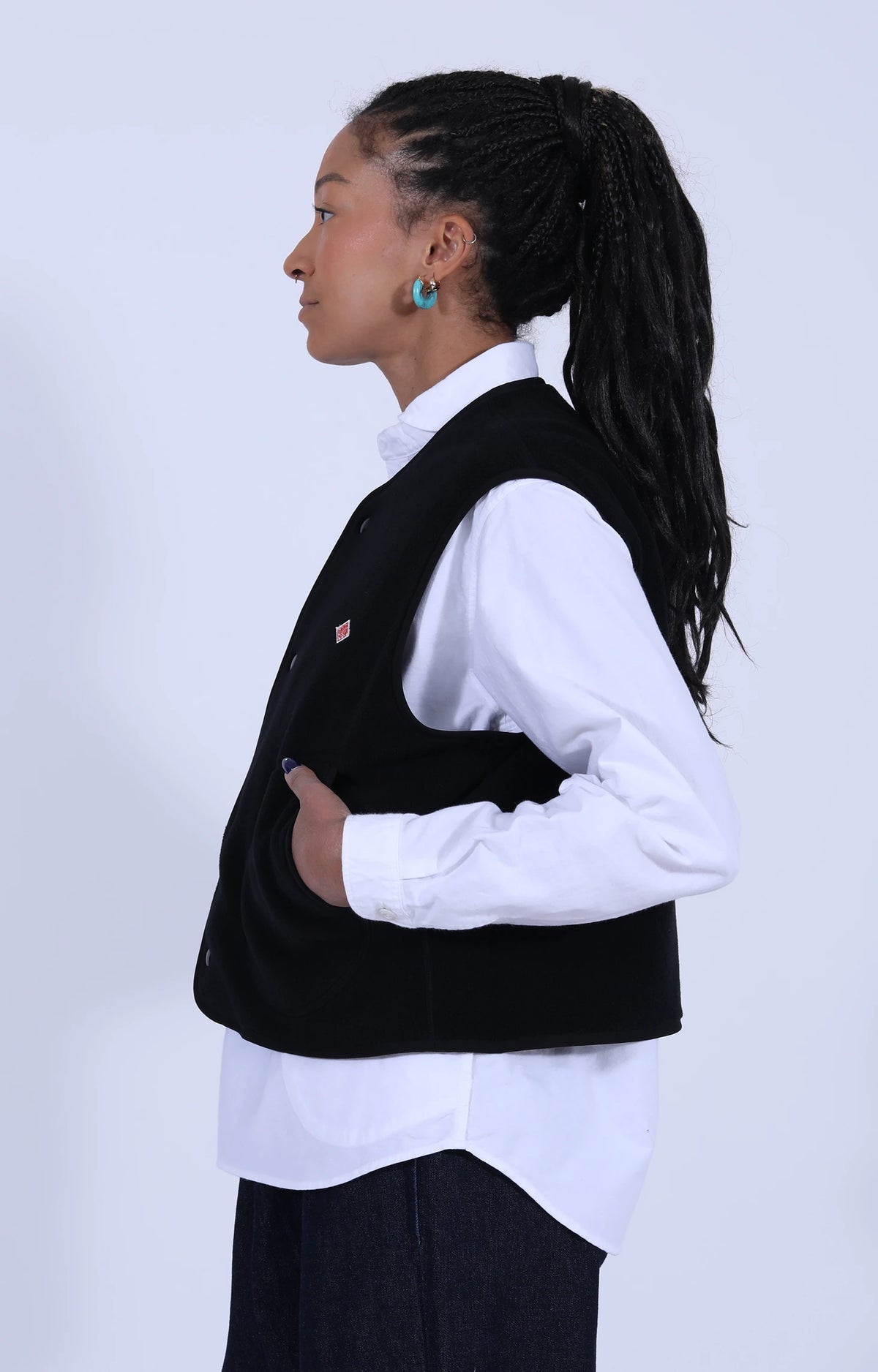 Fleece Collarless Vest Black