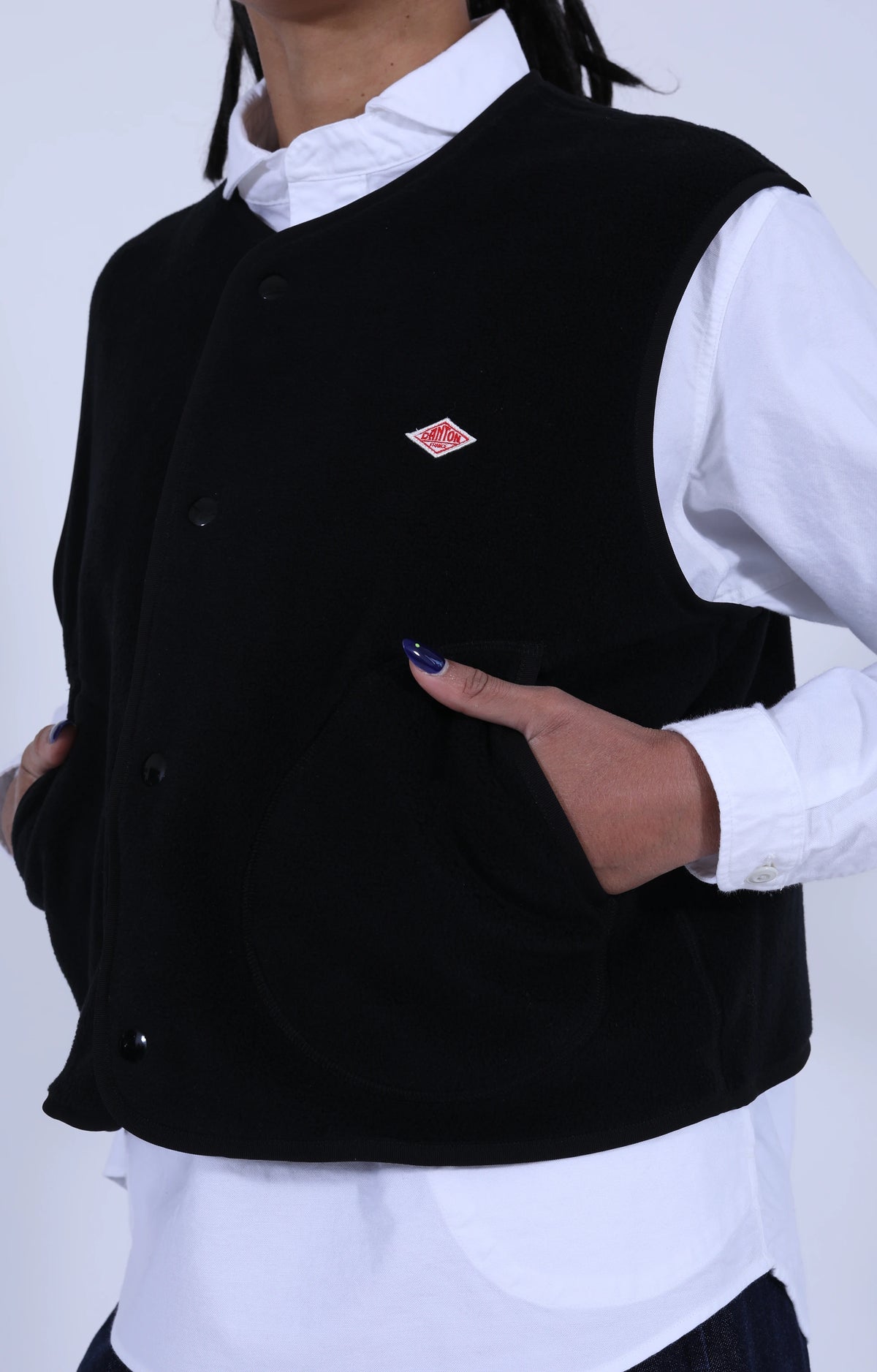 Fleece Collarless Vest Black