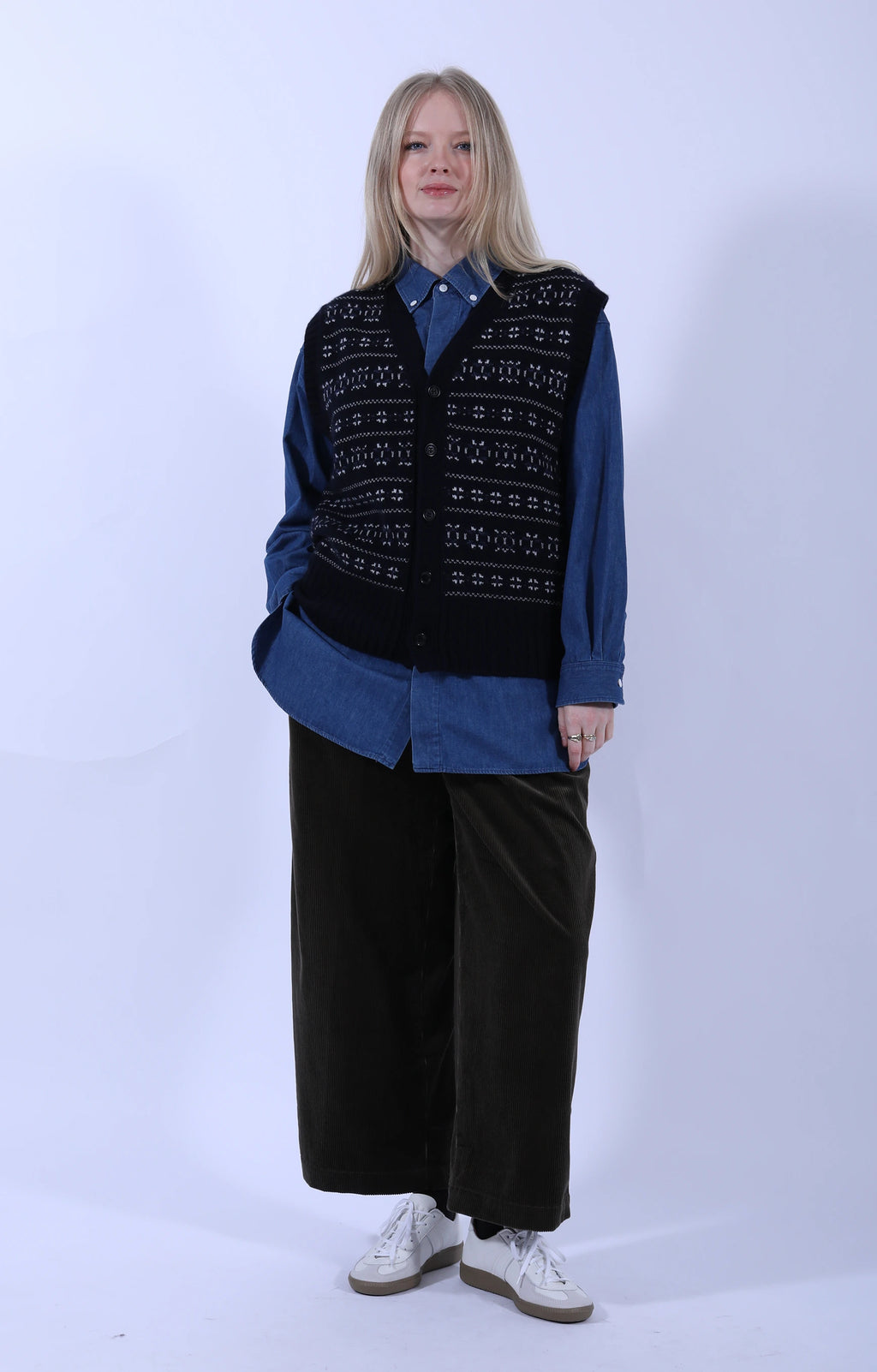 Fair Isle Cardigan Vest Navy