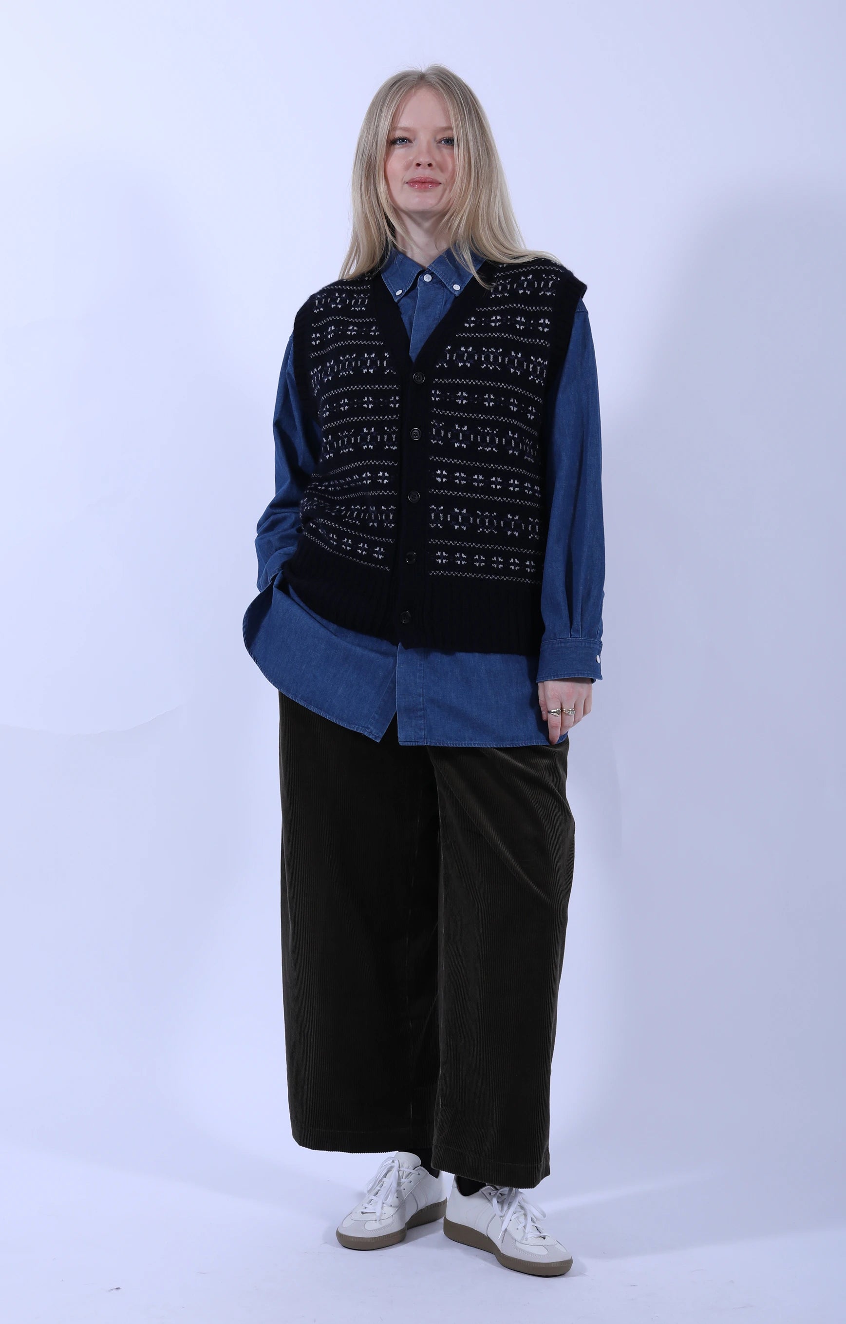 Fair Isle Cardigan Vest Navy