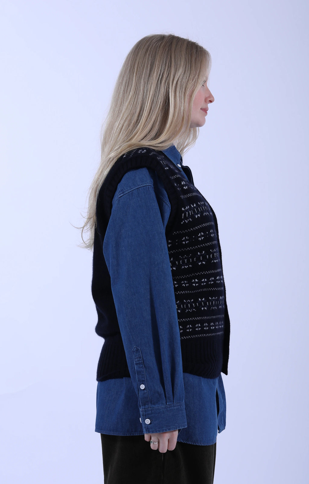 Fair Isle Cardigan Vest Navy