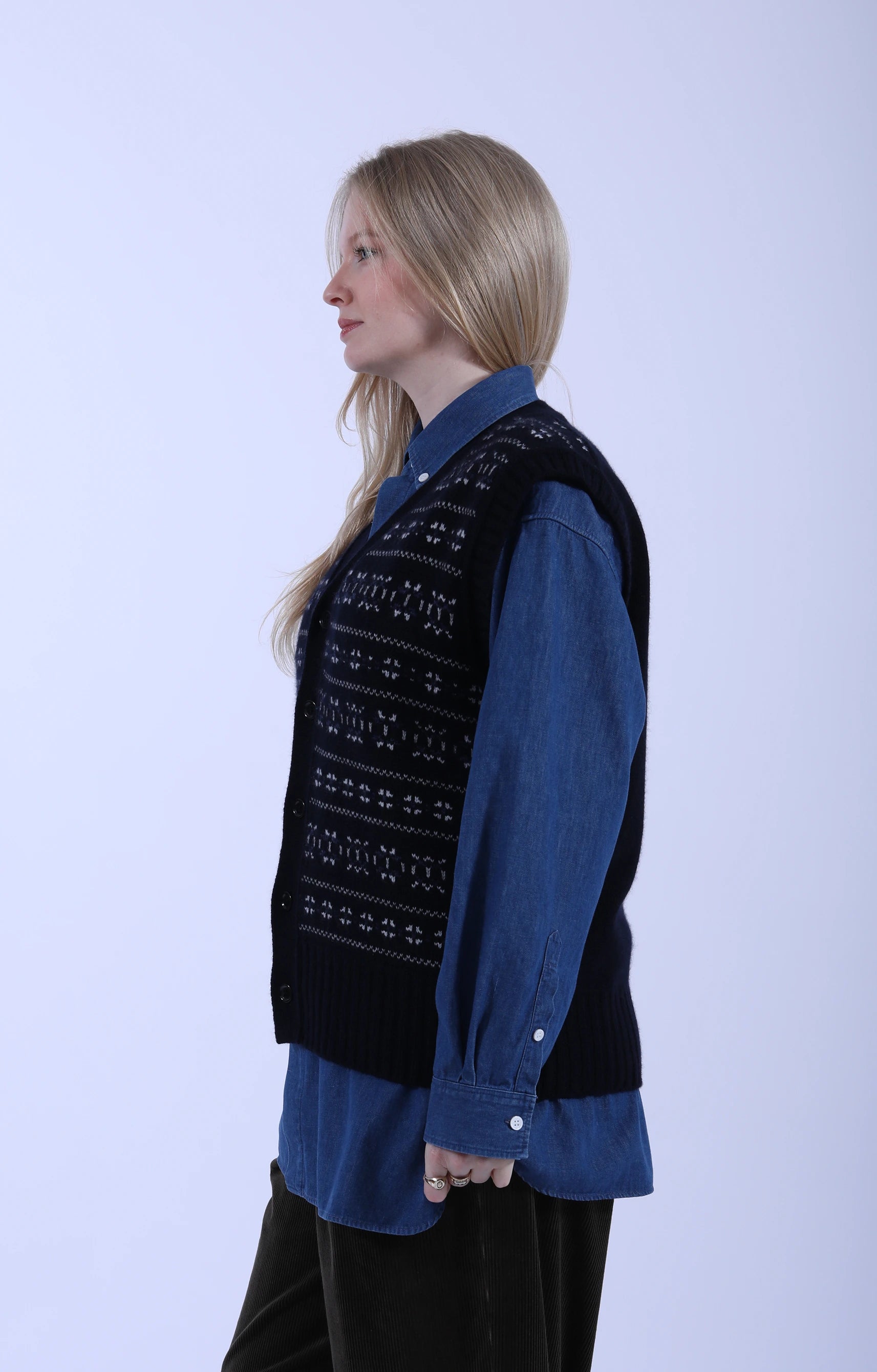 Fair Isle Cardigan Vest Navy