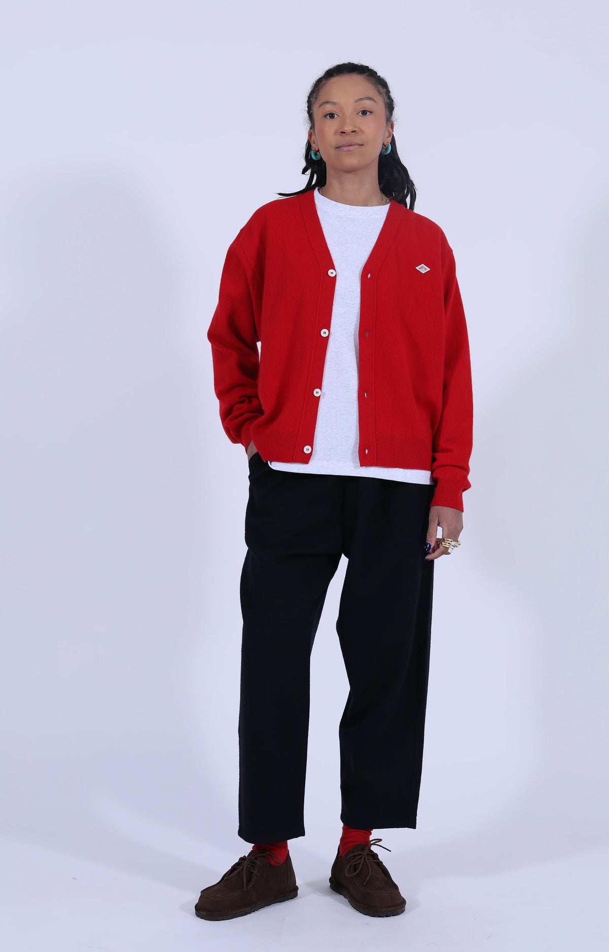 V-Neck Cardigan Lambs Wool Red
