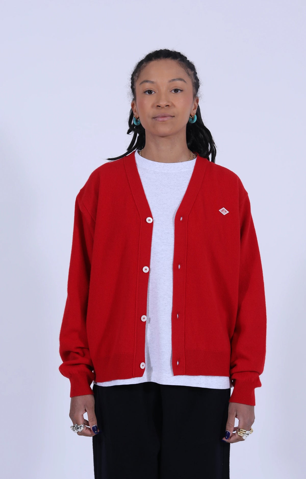 V-Neck Cardigan Lambs Wool Red