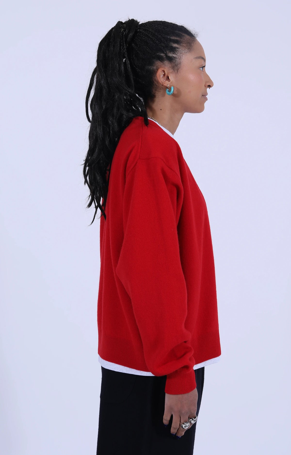 V-Neck Cardigan Lambs Wool Red