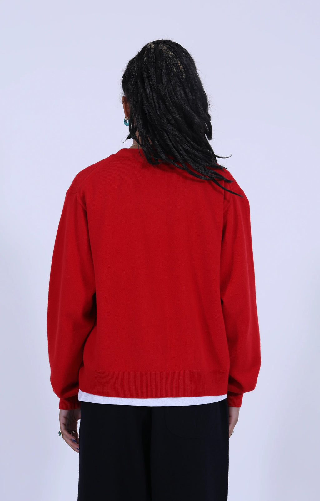 V-Neck Cardigan Lambs Wool Red
