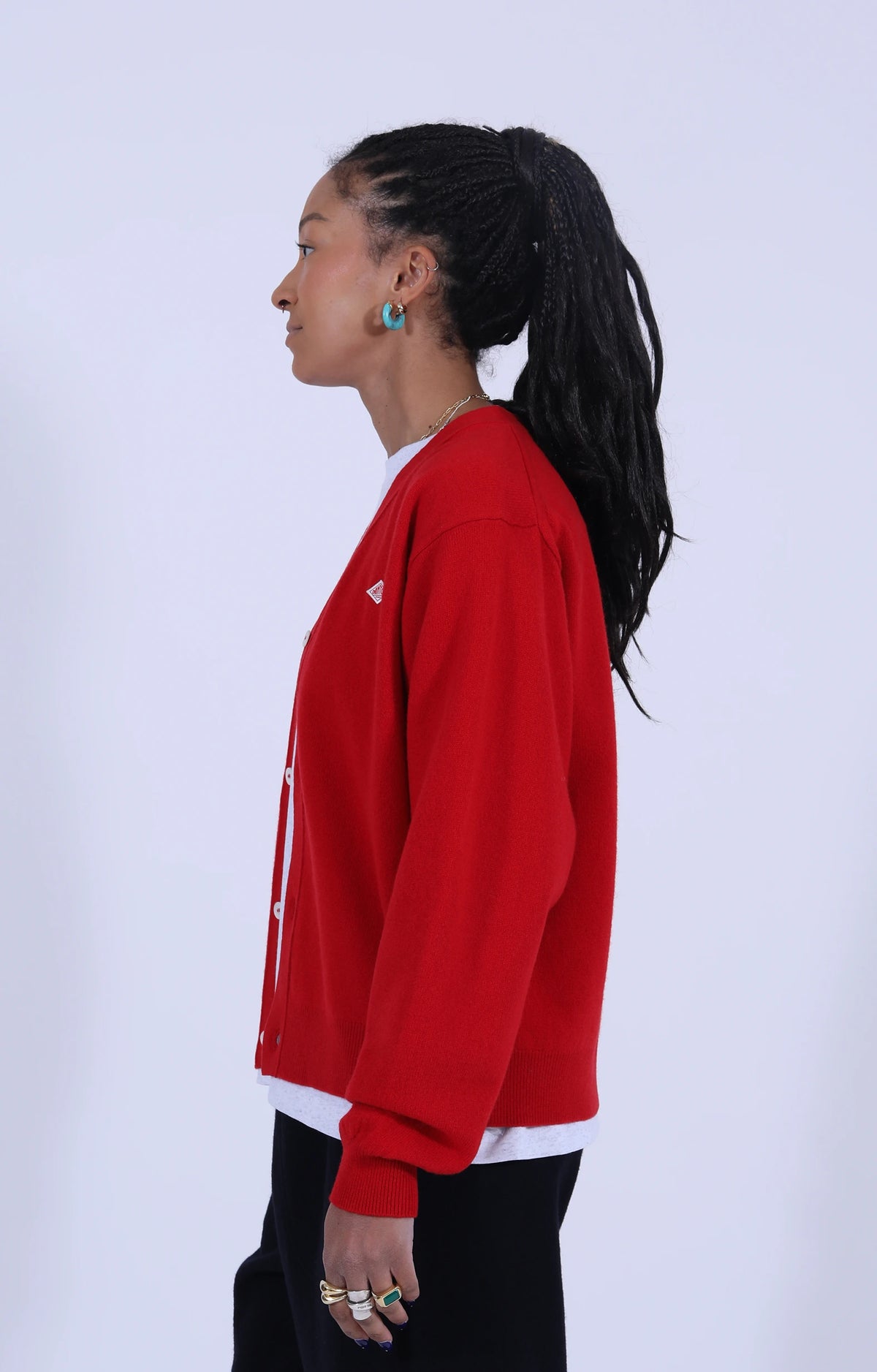 V-Neck Cardigan Lambs Wool Red