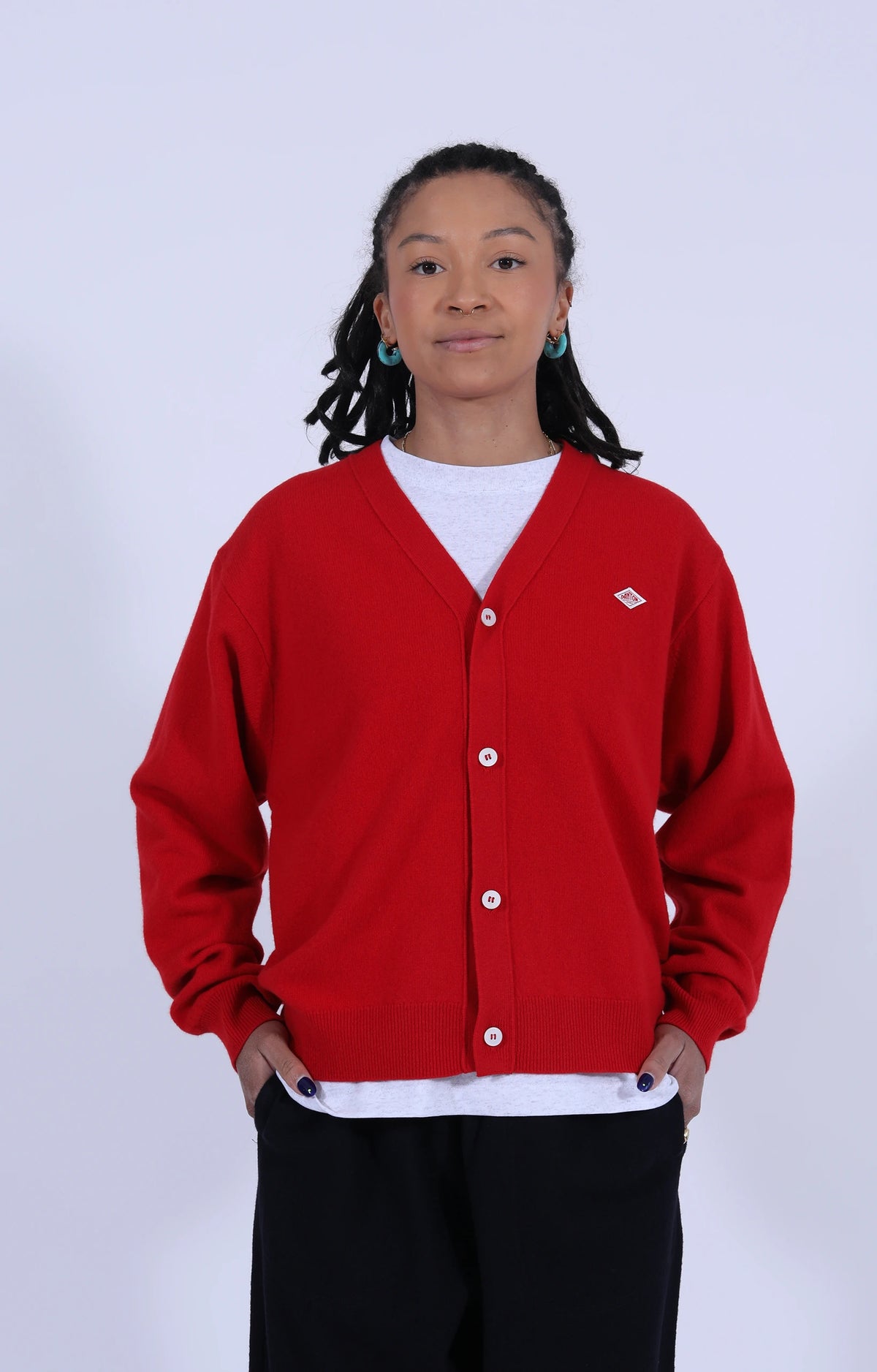 V-Neck Cardigan Lambs Wool Red
