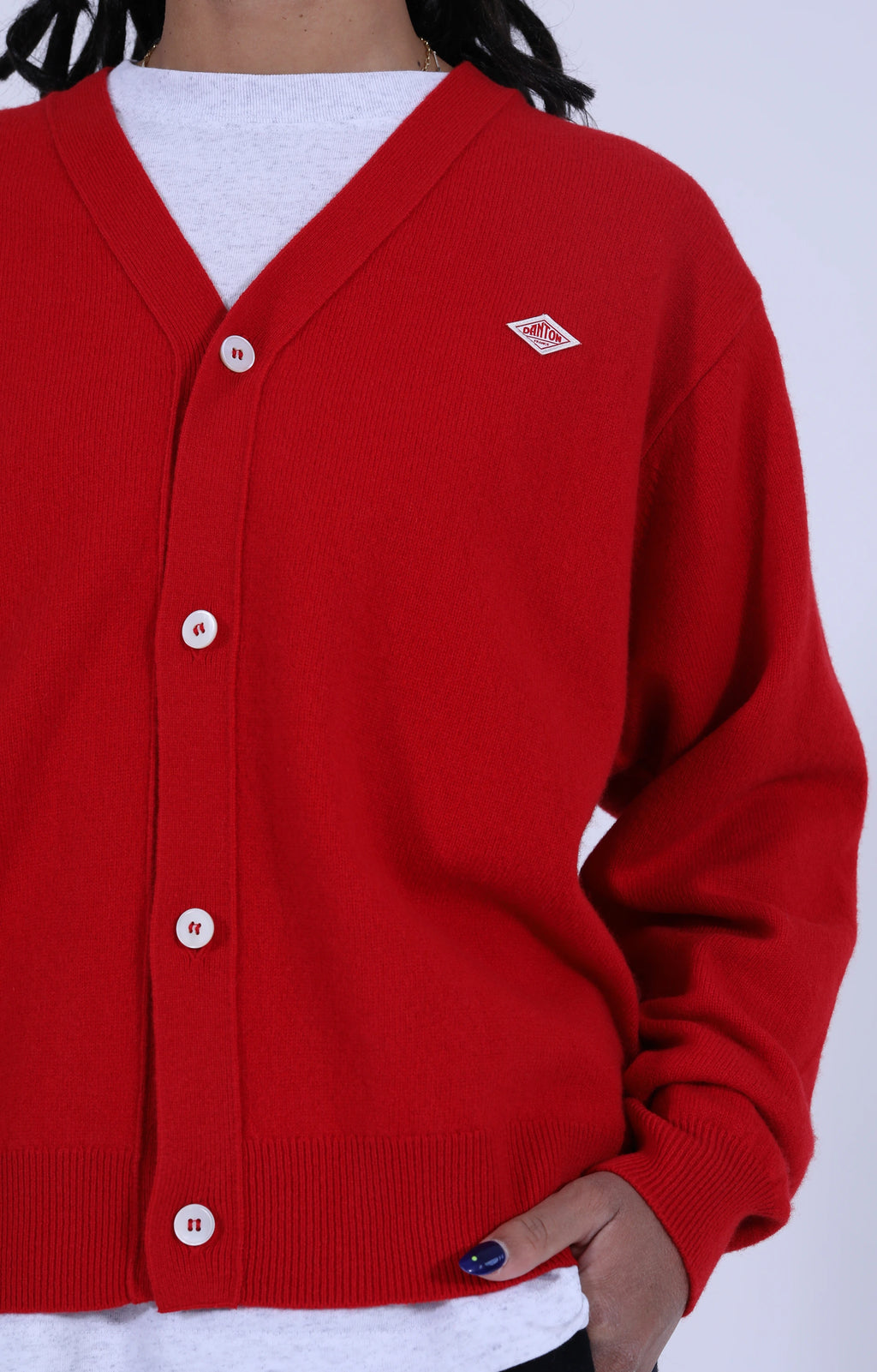 V-Neck Cardigan Lambs Wool Red