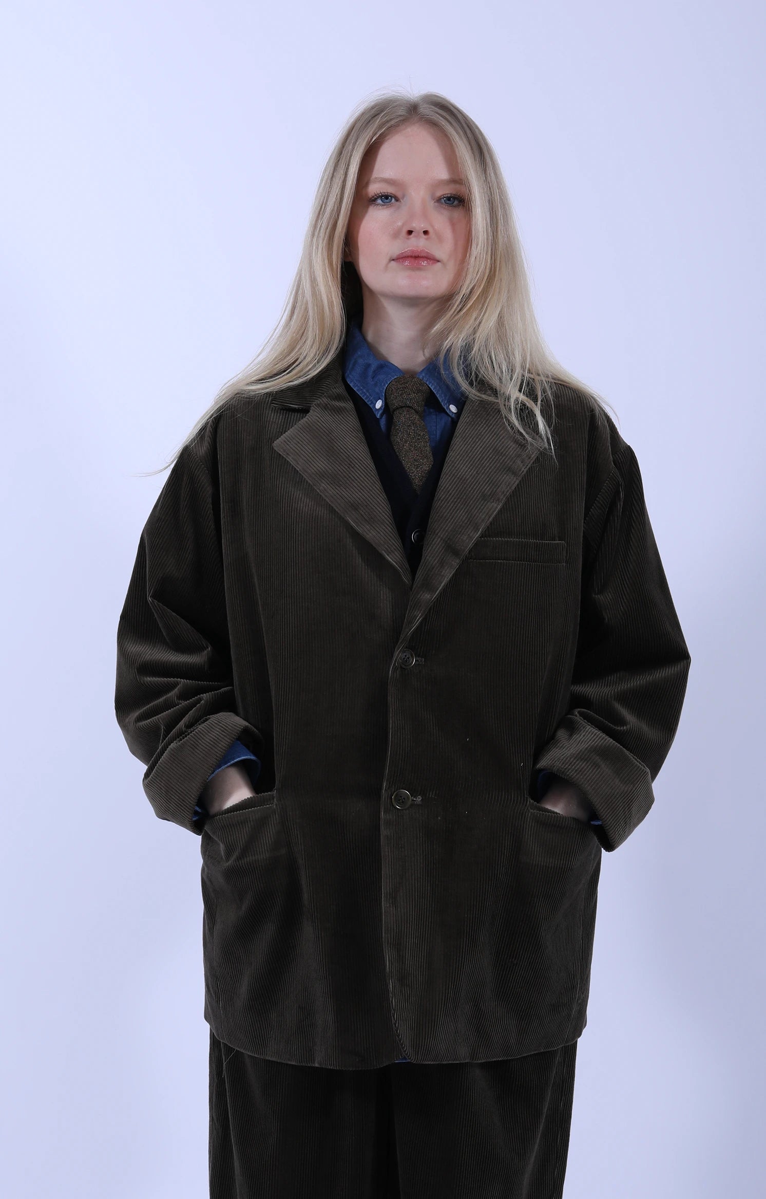 1+2 Button Sack Jacket Cord Chestnut