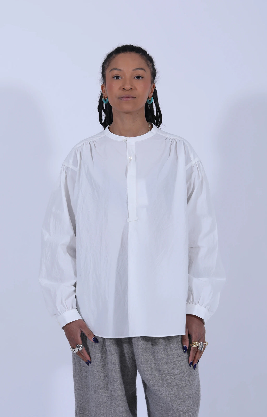 Gathered Pull-On Shirt Off-White