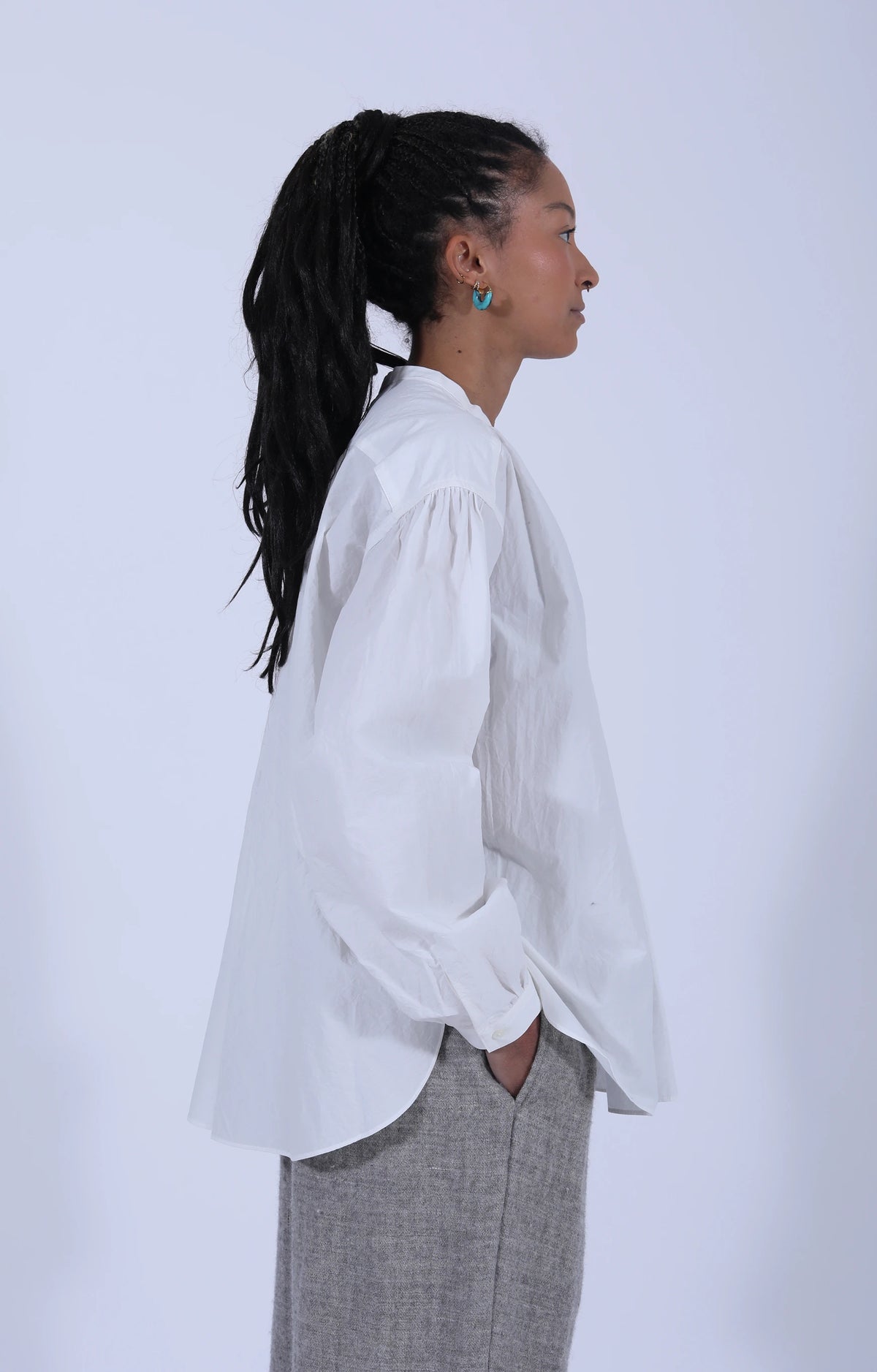 Gathered Pull-On Shirt Off-White