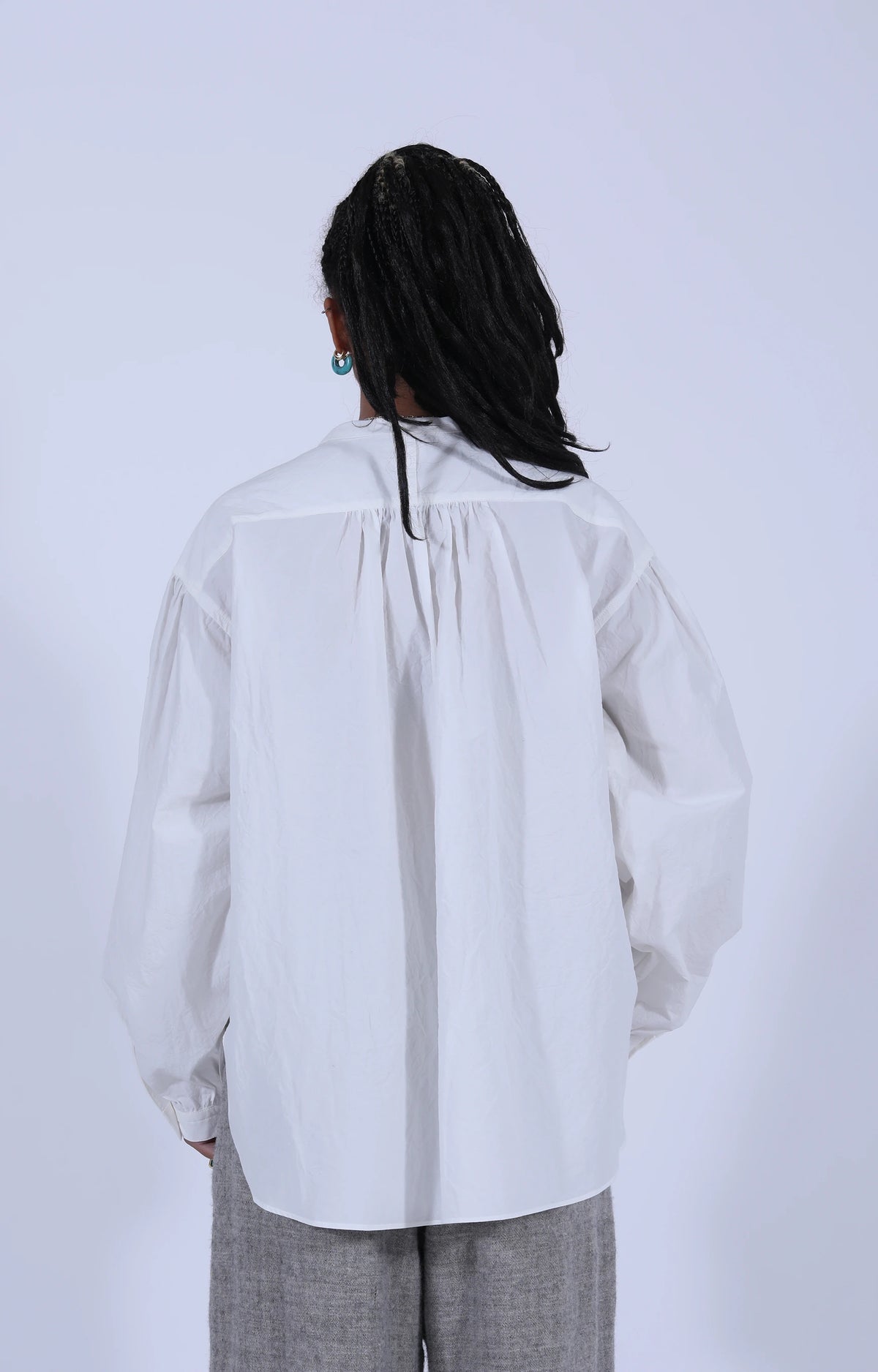 Gathered Pull-On Shirt Off-White