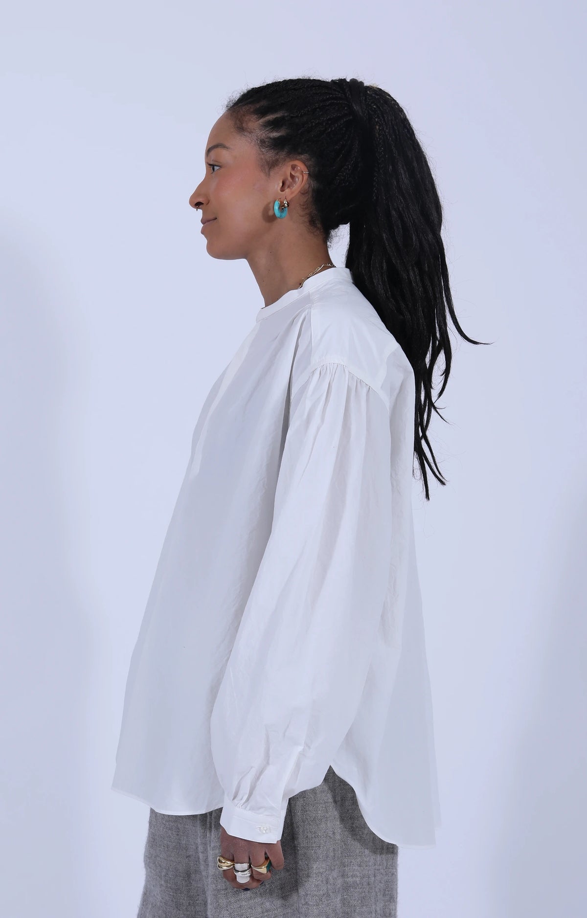 Gathered Pull-On Shirt Off-White