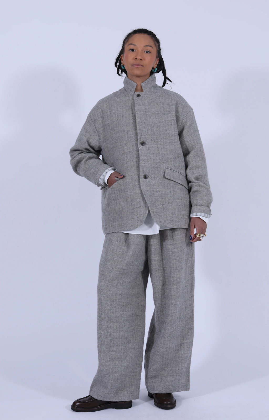 Wool-Linen Blend Jacket Light Grey