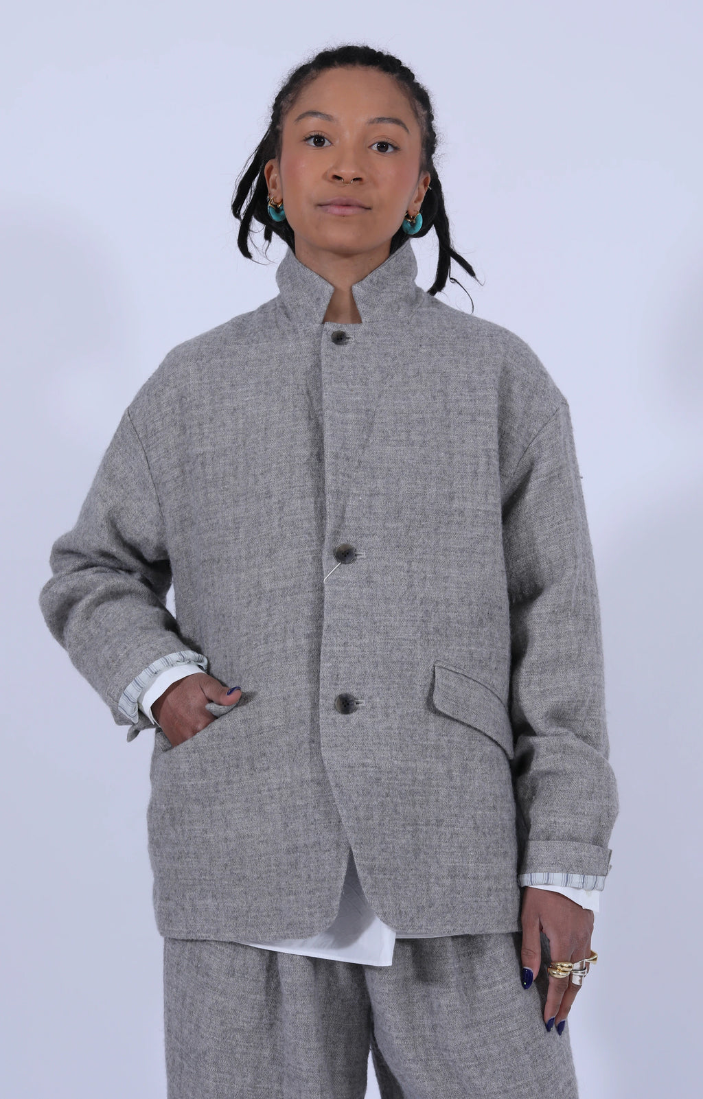 Wool-Linen Blend Jacket Light Grey