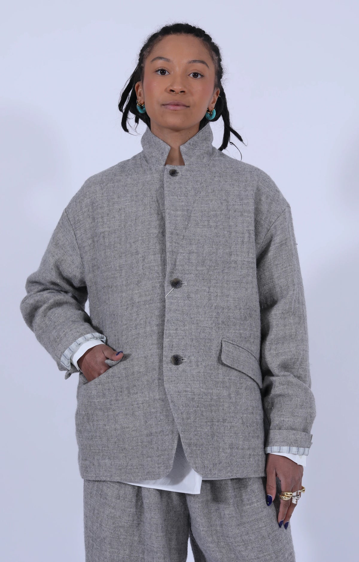 Wool-Linen Blend Jacket Light Grey