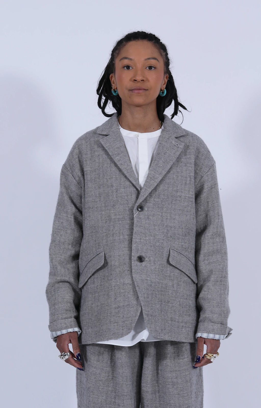 Wool-Linen Blend Jacket Light Grey