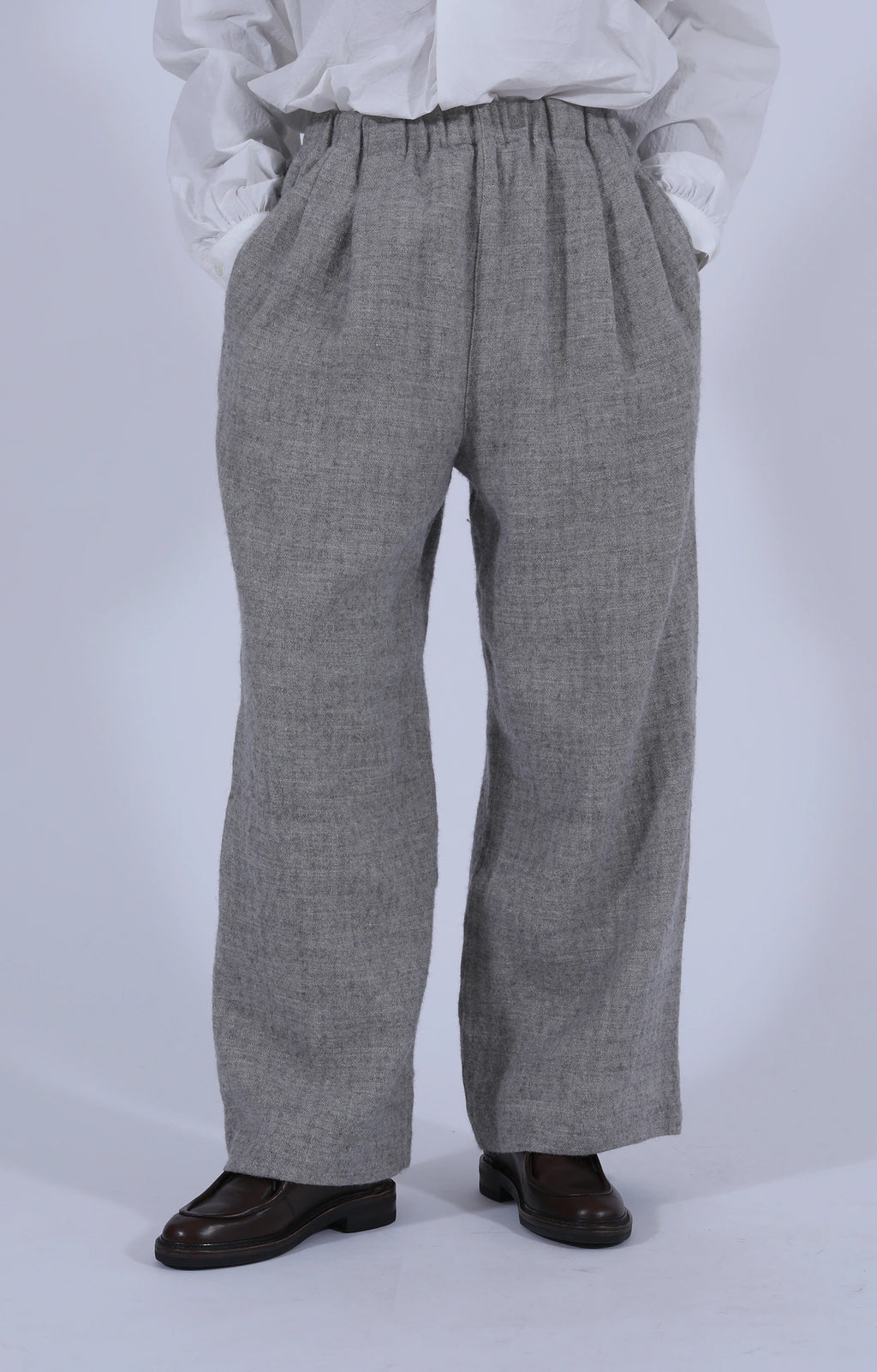 Wool-Linen Straight Trousers Light Grey