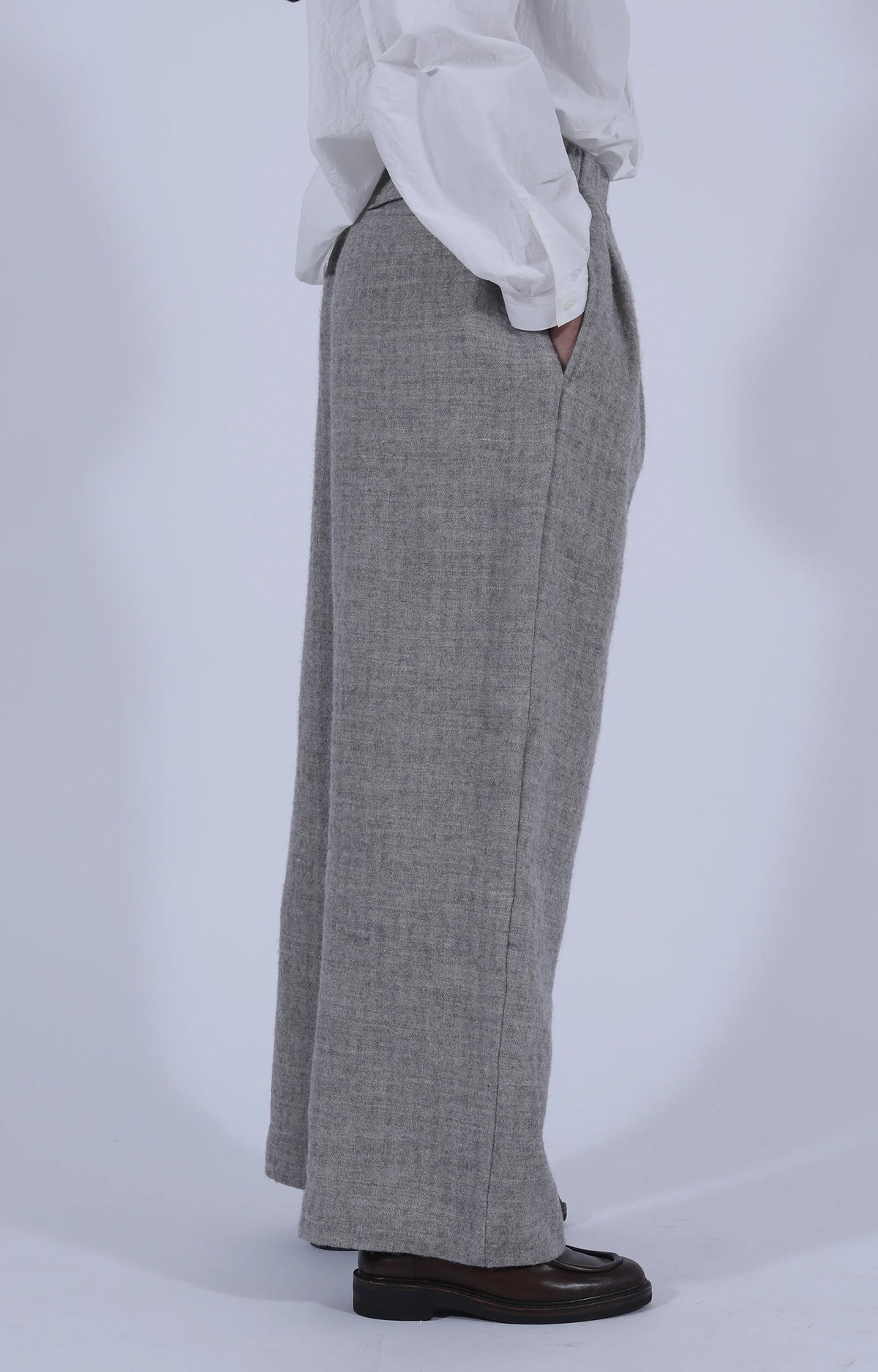 Wool-Linen Straight Trousers Light Grey