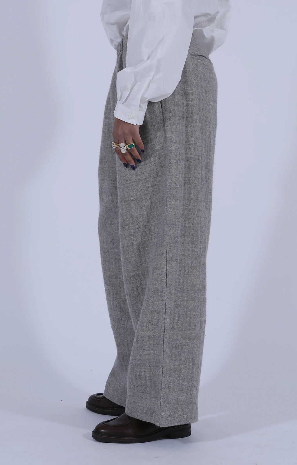 Wool-Linen Straight Trousers Light Grey